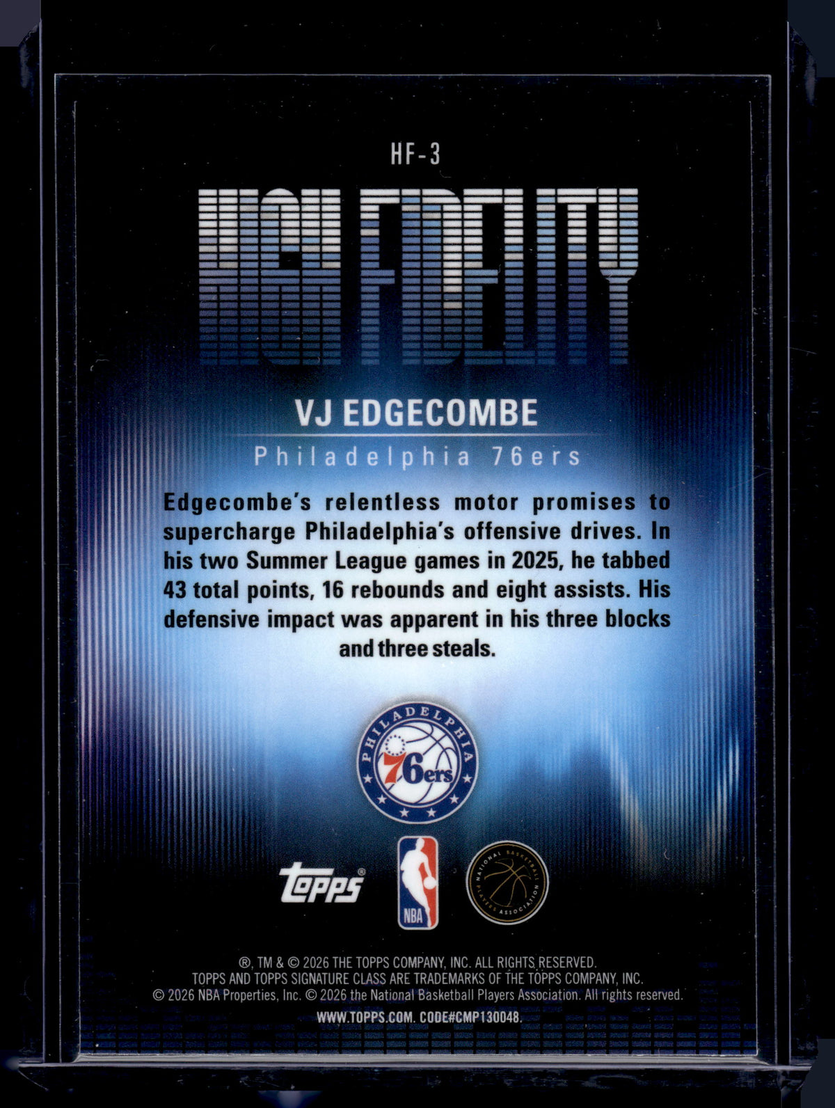 HL-INV 2025-26 Topps Chrome High Fidelity VJ Edgecombe #HF-3 RC