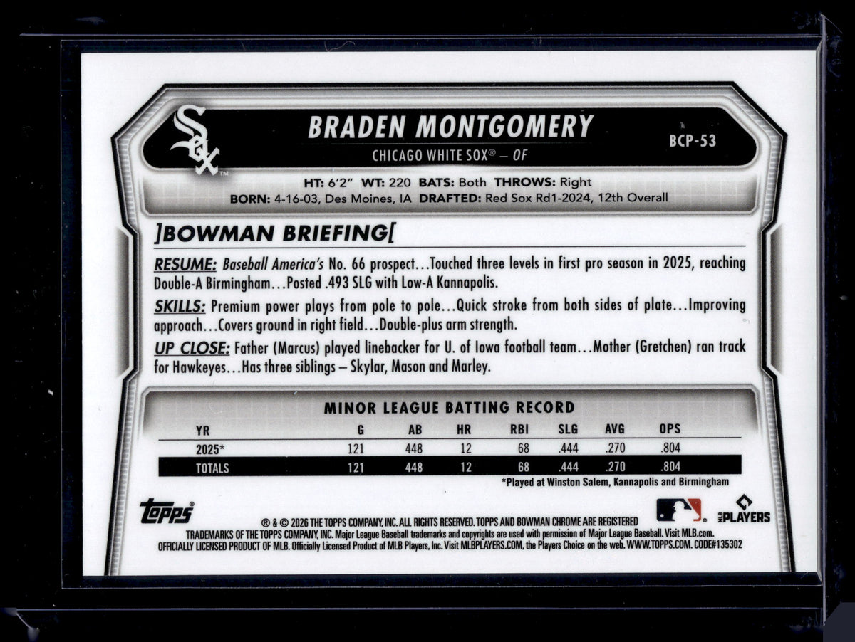 HL-INV 2026 Bowman Chrome Braden Montgomery #BCP-53 Aqua Geometric