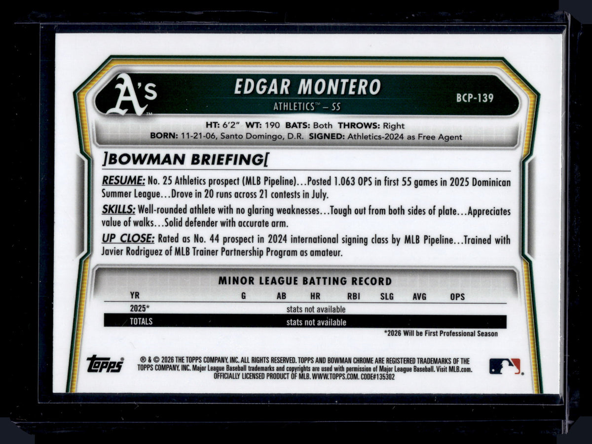 HL-INV 2026 Bowman Chrome Purple Geometric Edgar Montero 1st #BCP-139