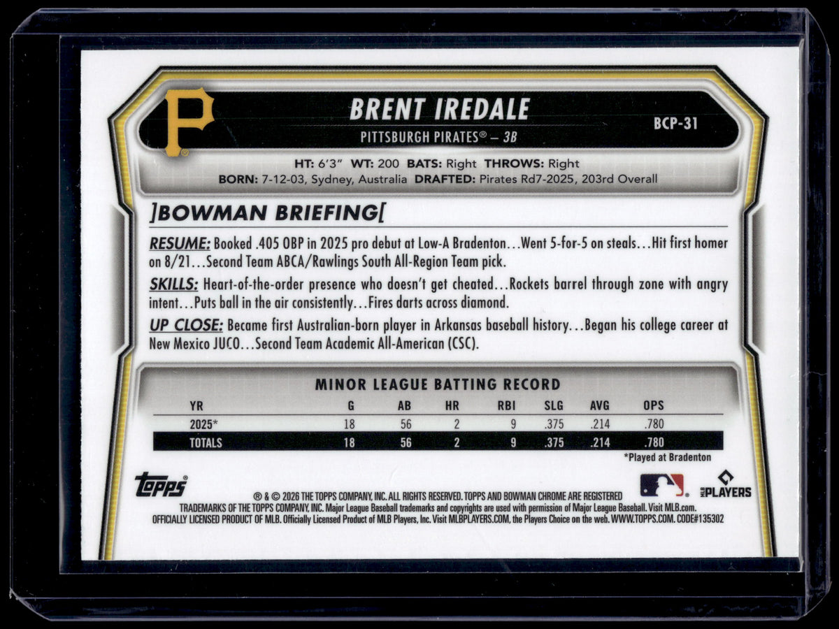 HL-INV 2026 Bowman Chrome Brent Iredale #BCP-31 Blue Geometric /150 1st Bowman