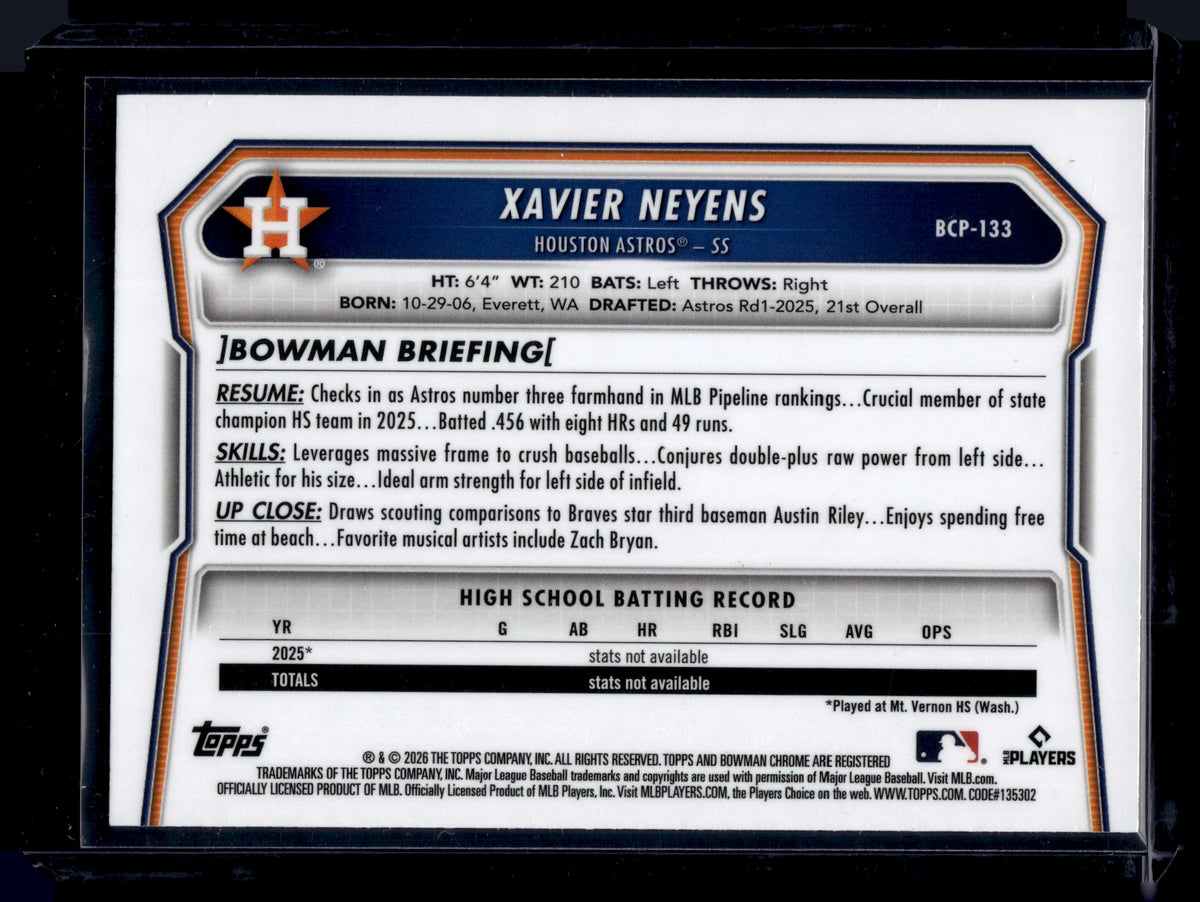 HL-INV 2026 Bowman Chrome Xavier Neyens #BCP-133 Blue Geometric /150