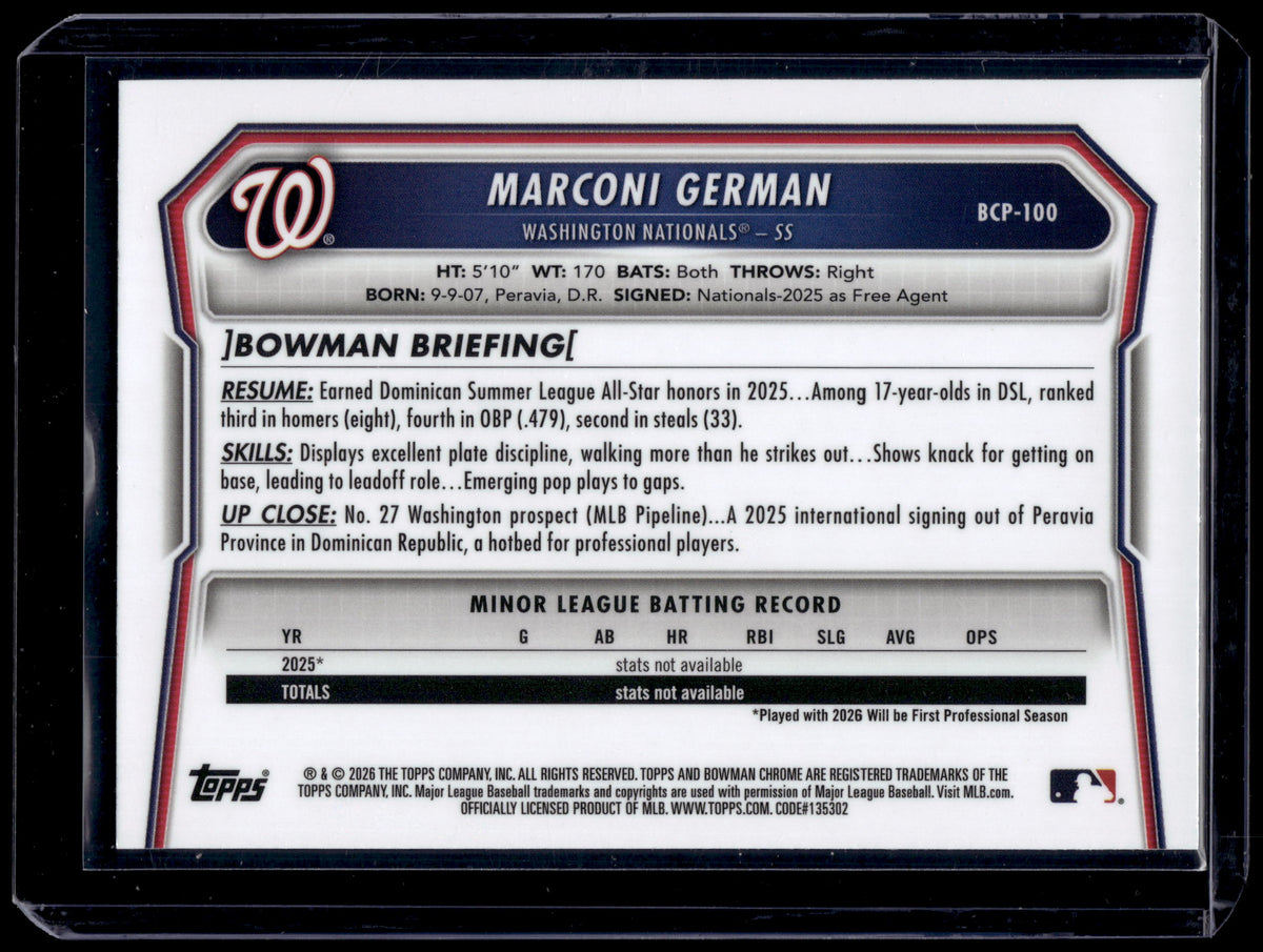HL-INV 2026 Bowman Chrome Marconi German #BCP-100 Aqua Geometric /125 1st Bowman