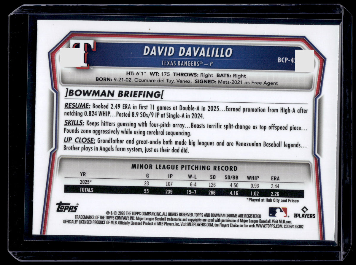 HL-INV 2026 Bowman Chrome David Davalillo #BCP-42 Purple Geometric /250