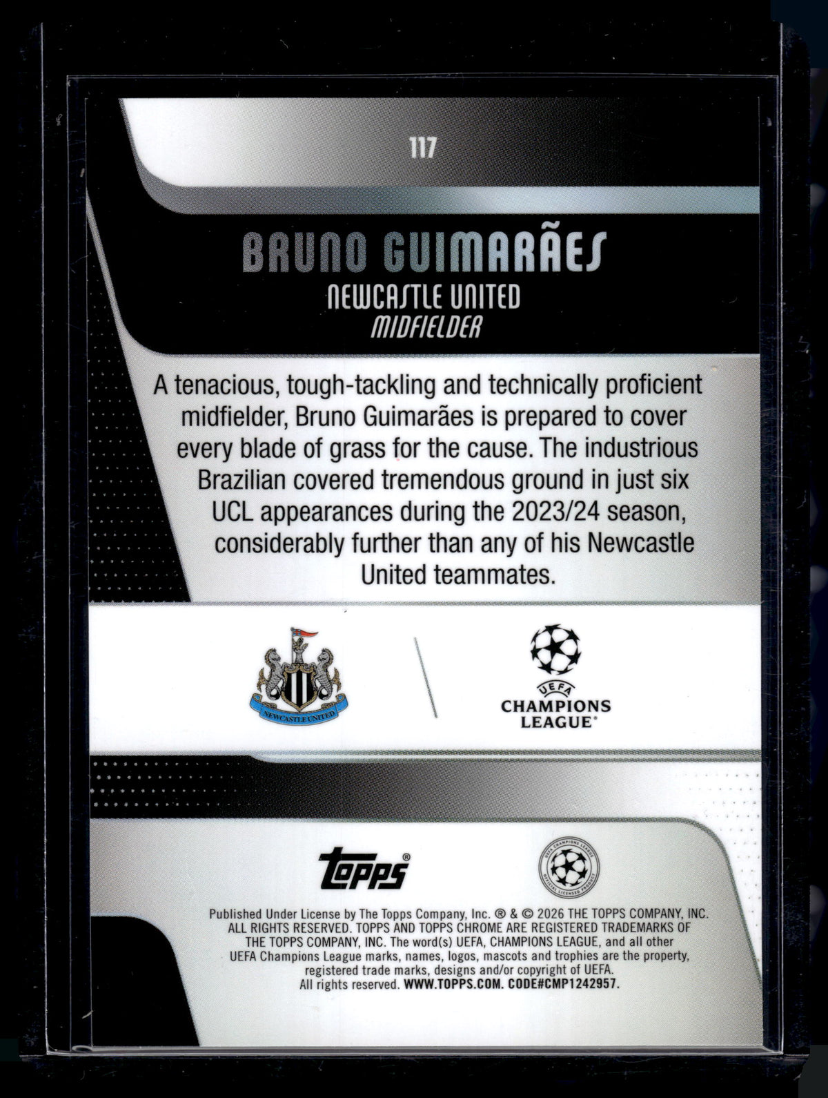 HL-INV 2026 Topps Chrome UEFA Champions Bruno Guimarães #117 Blue Lava /150