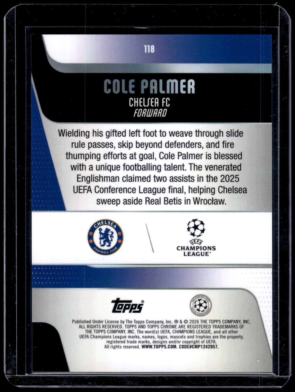 HL-INV 2026 Topps Chrome UEFA Club Competitions Cole Palmer #118 Aqua Lava /299