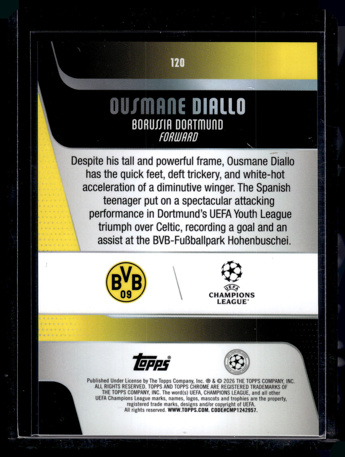 HL-INV 2026 Topps Chrome UEFA Competitions Ousmane Diallo #120 Teal Lava /299 RC