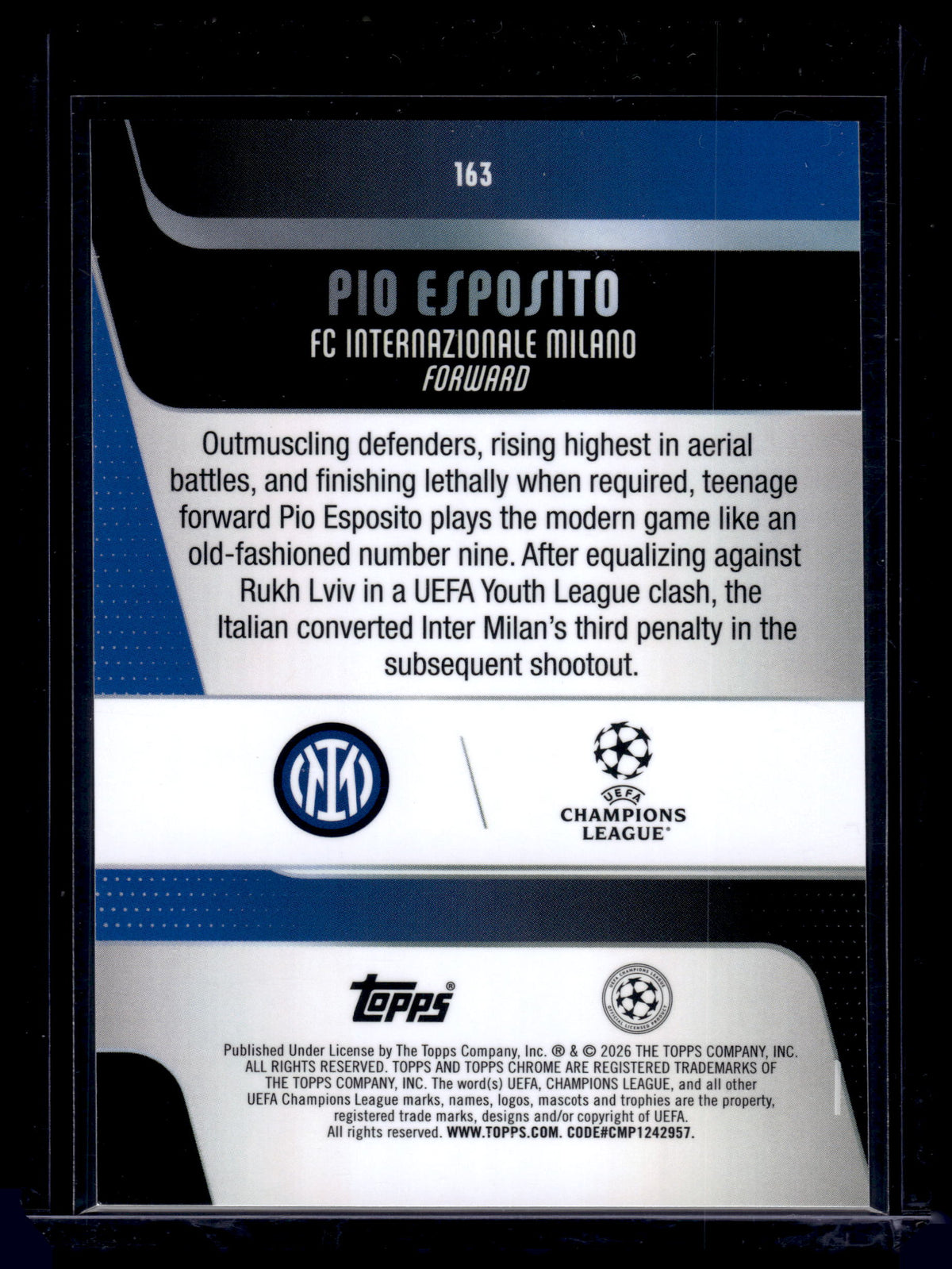 HL-INV 2026 Topps Chrome UEFA Club Competitions Pio Esposito #163 Prism RC