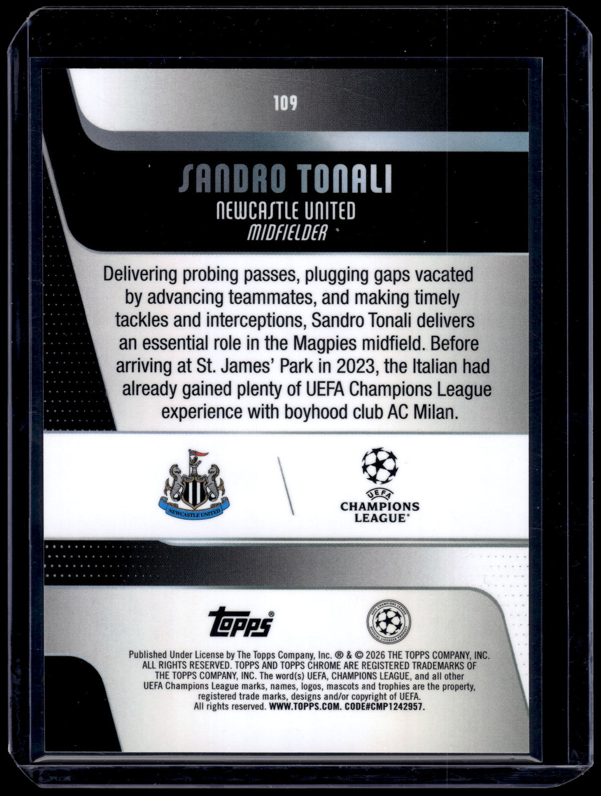 HL-INV 2026 Topps Chrome UEFA Champions League Sandro Tonali #109 Prism