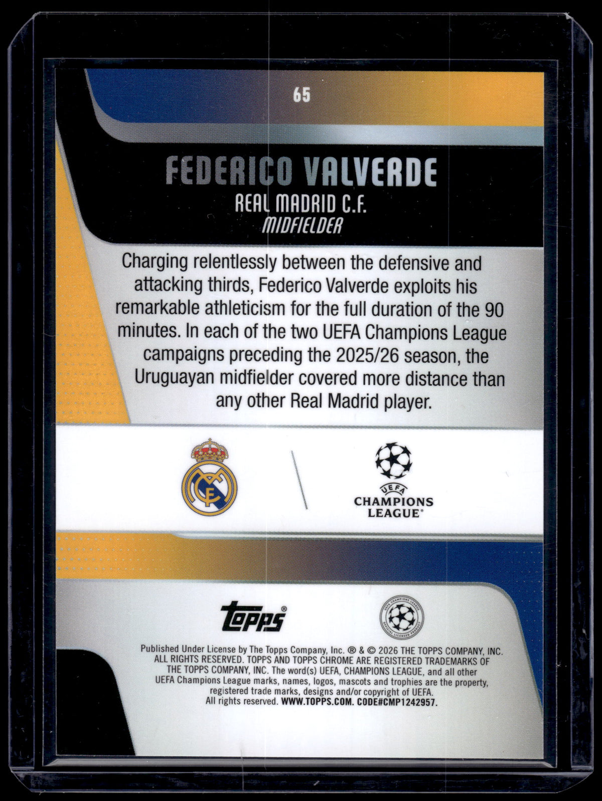HL-INV 2026 Topps Chrome UEFA Champions League Federico Valverde #65 Prism