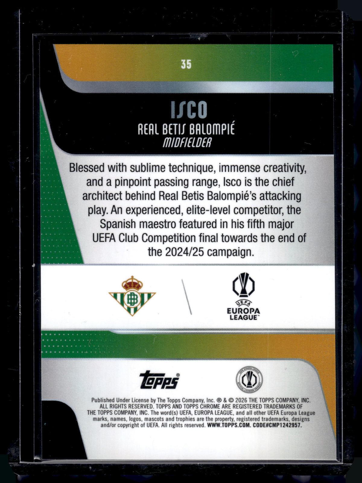 HL-INV 2026 Topps Chrome UEFA Club Competitions Isco #35 Green Geometric /99
