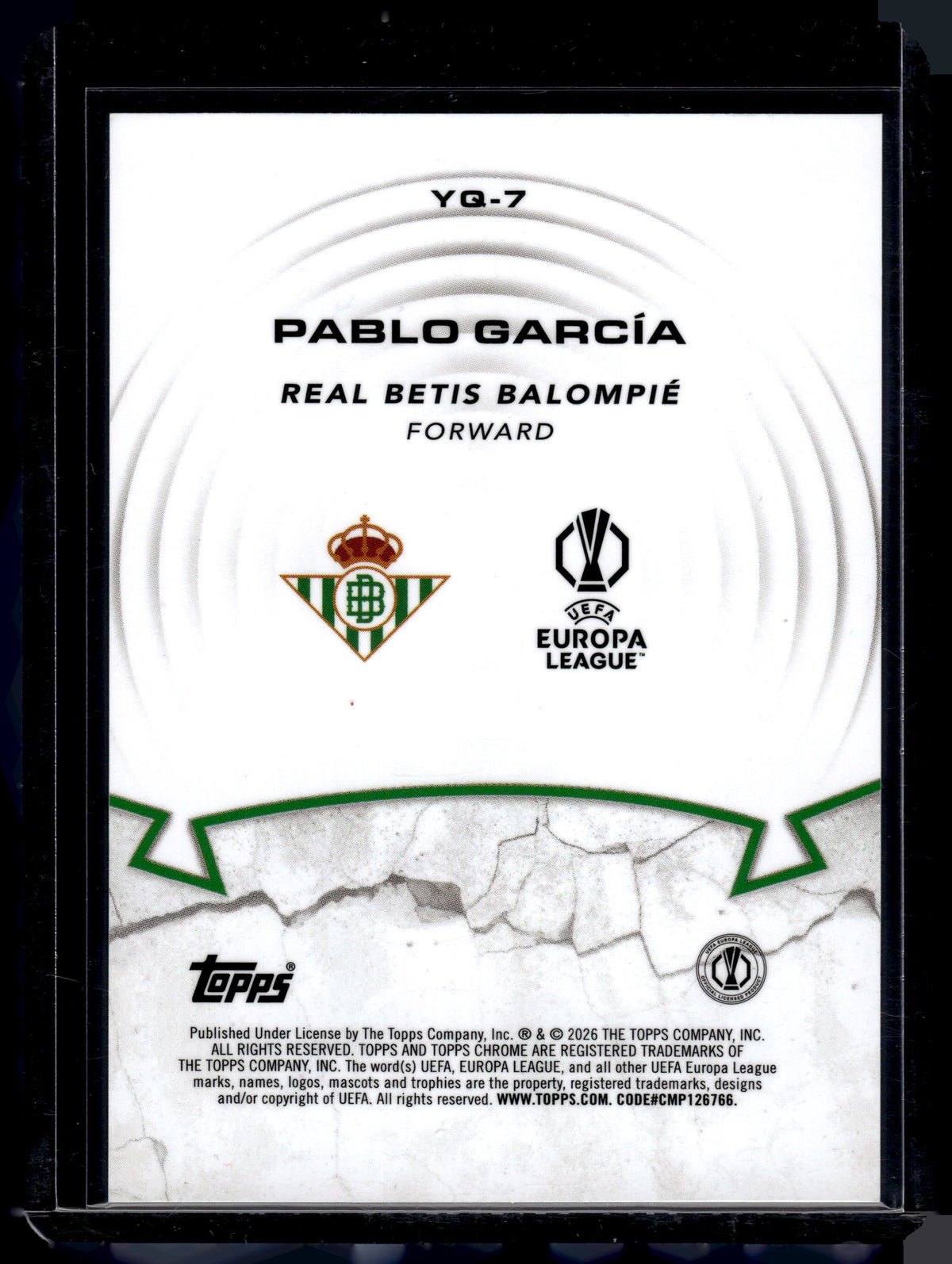HL-INV 2026 Topps Chrome UEFA Club Youthquake Pablo García #YQ-7 Green /99 RC