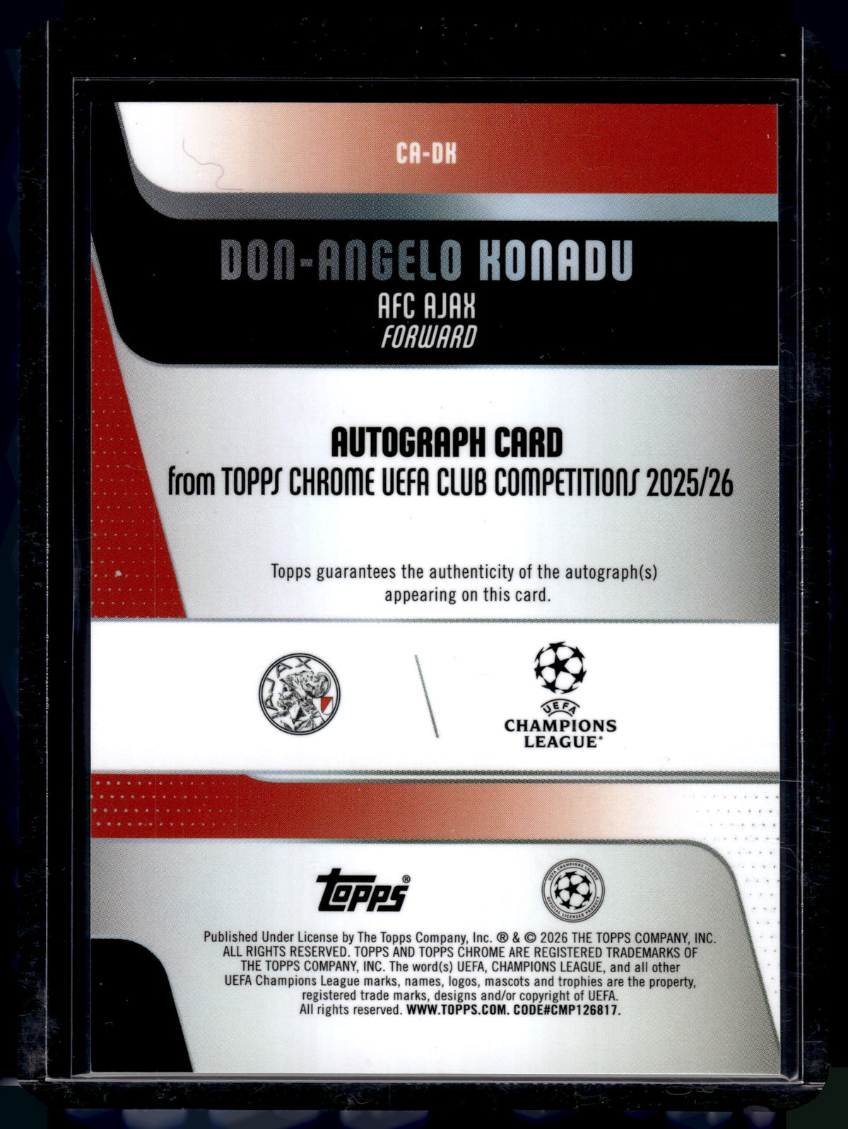 HL-INV 2026 Topps Chrome UEFA  Don-Angelo Konadu #CA-DK Refractor Auto RC