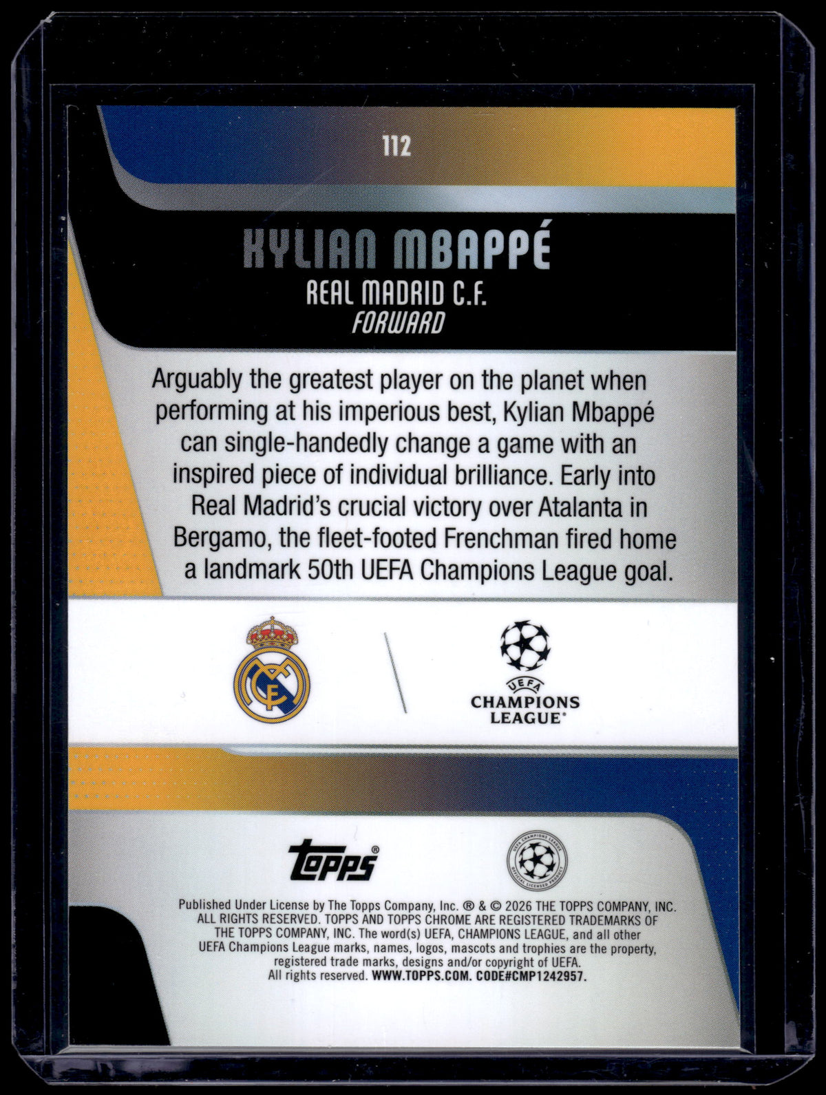 HL-INV 2026 Topps Chrome UEFA Champions League Kylian Mbappé #112 Prism
