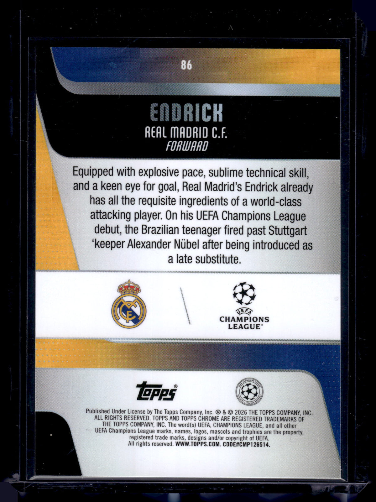 HL-INV 2026 Topps Chrome UEFA Champions League Endrick #86 Prism