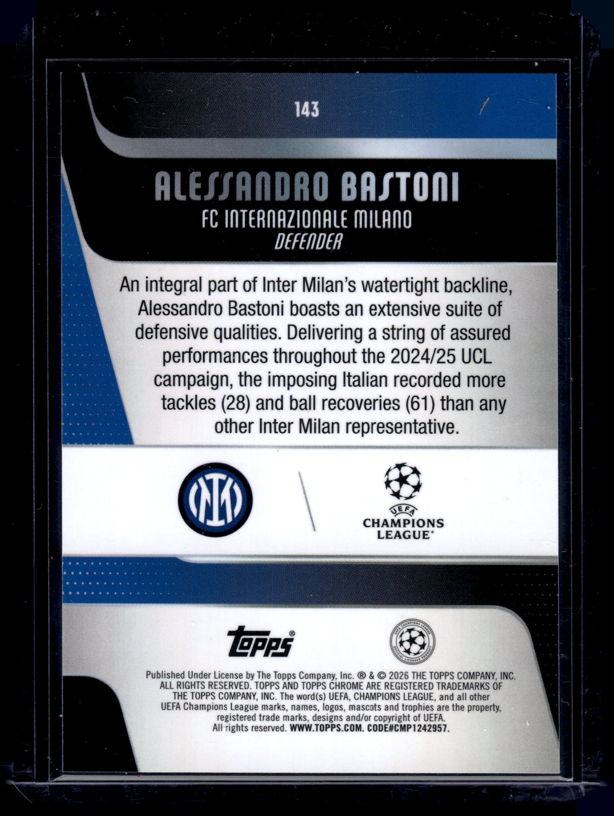 HL-INV 2026 Topps Chrome UEFA Champions Alessandro Bastoni #143 Negative Refrac