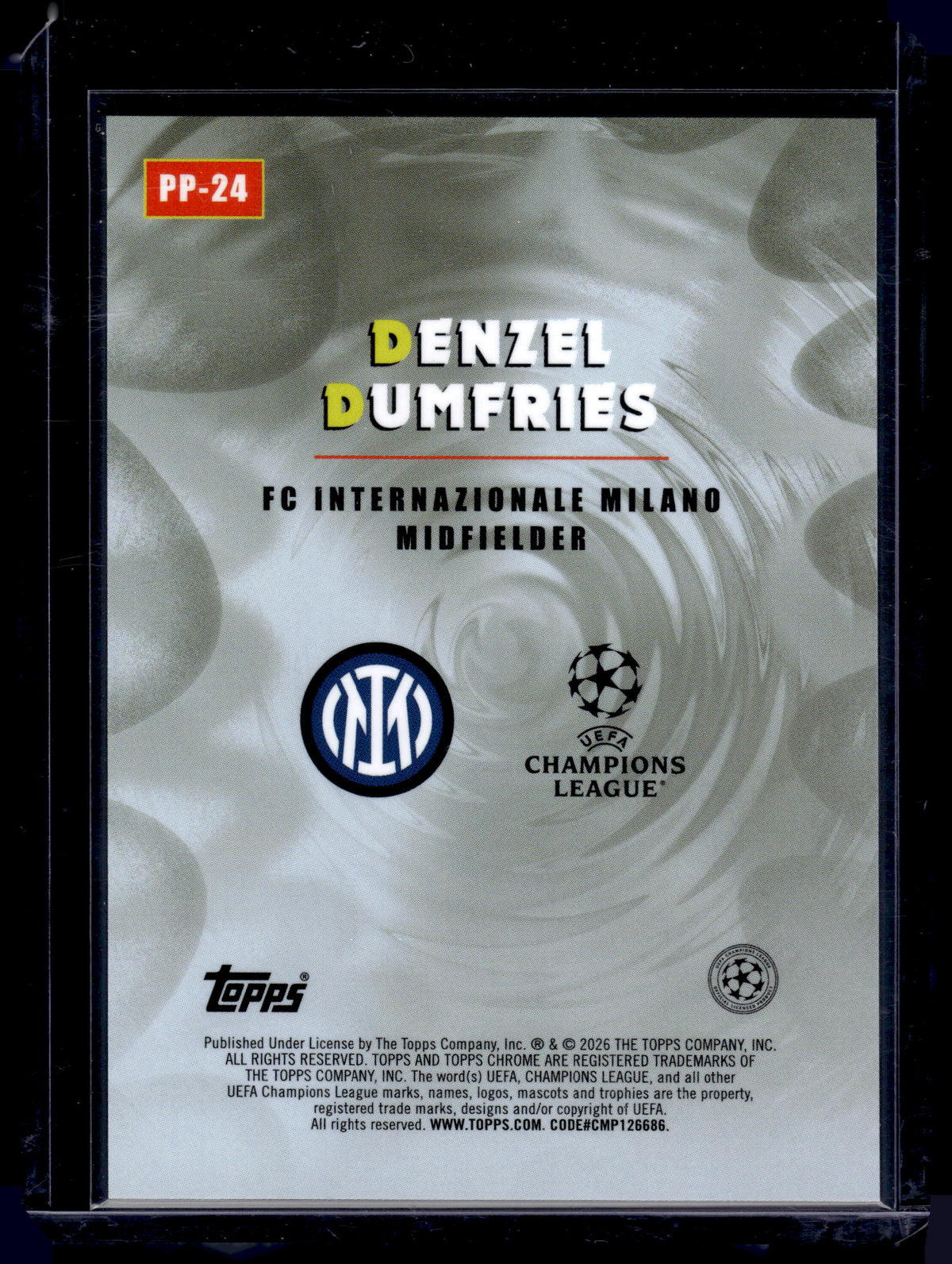 HL-INV 2026 Topps Chrome UEFA Power Players Denzel Dumfries #PP-24 Blue /150