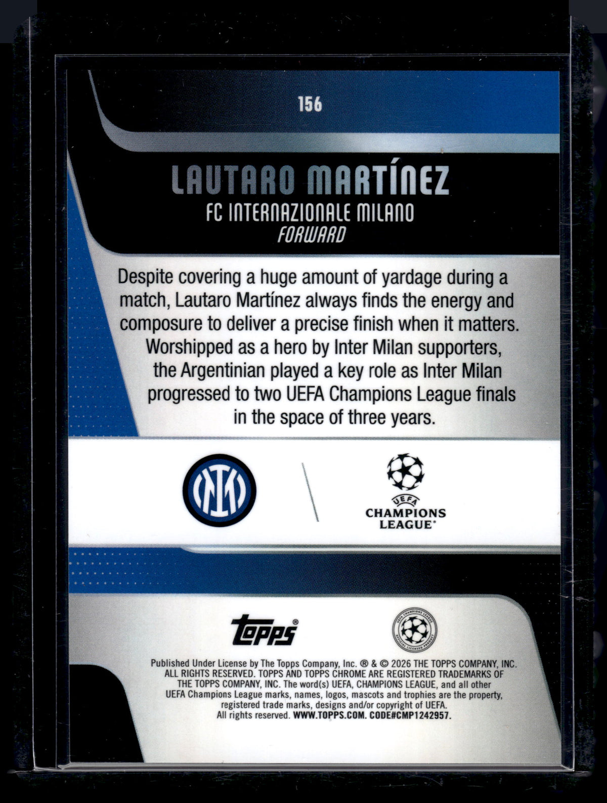 HL-INV 2026 Topps Chrome UEFA Champions Lautaro Martínez #156 Teal Refrac /299