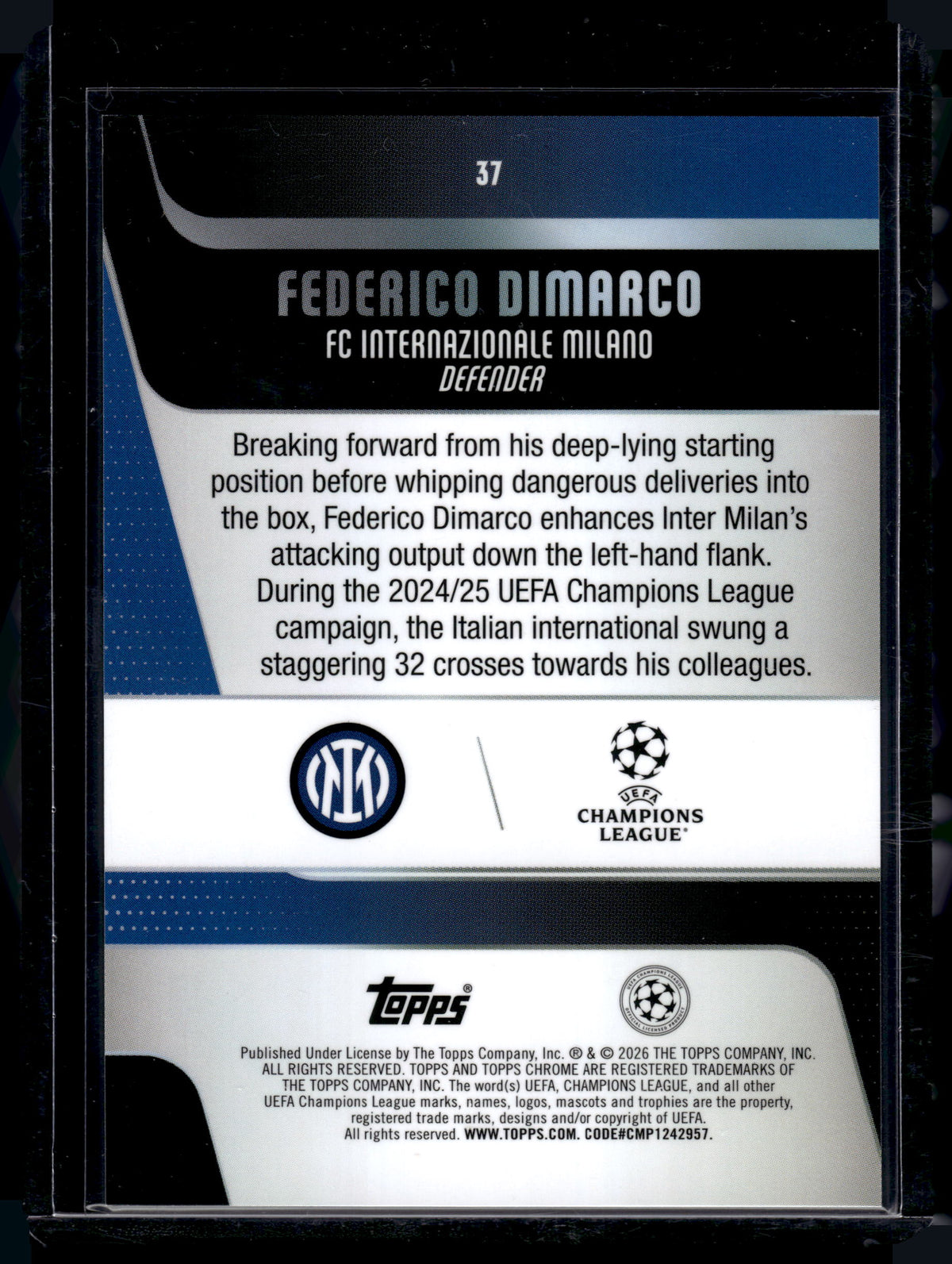 HL-INV 2026 Topps Chrome Federico Dimarco #37 Green Lava Refractor /99