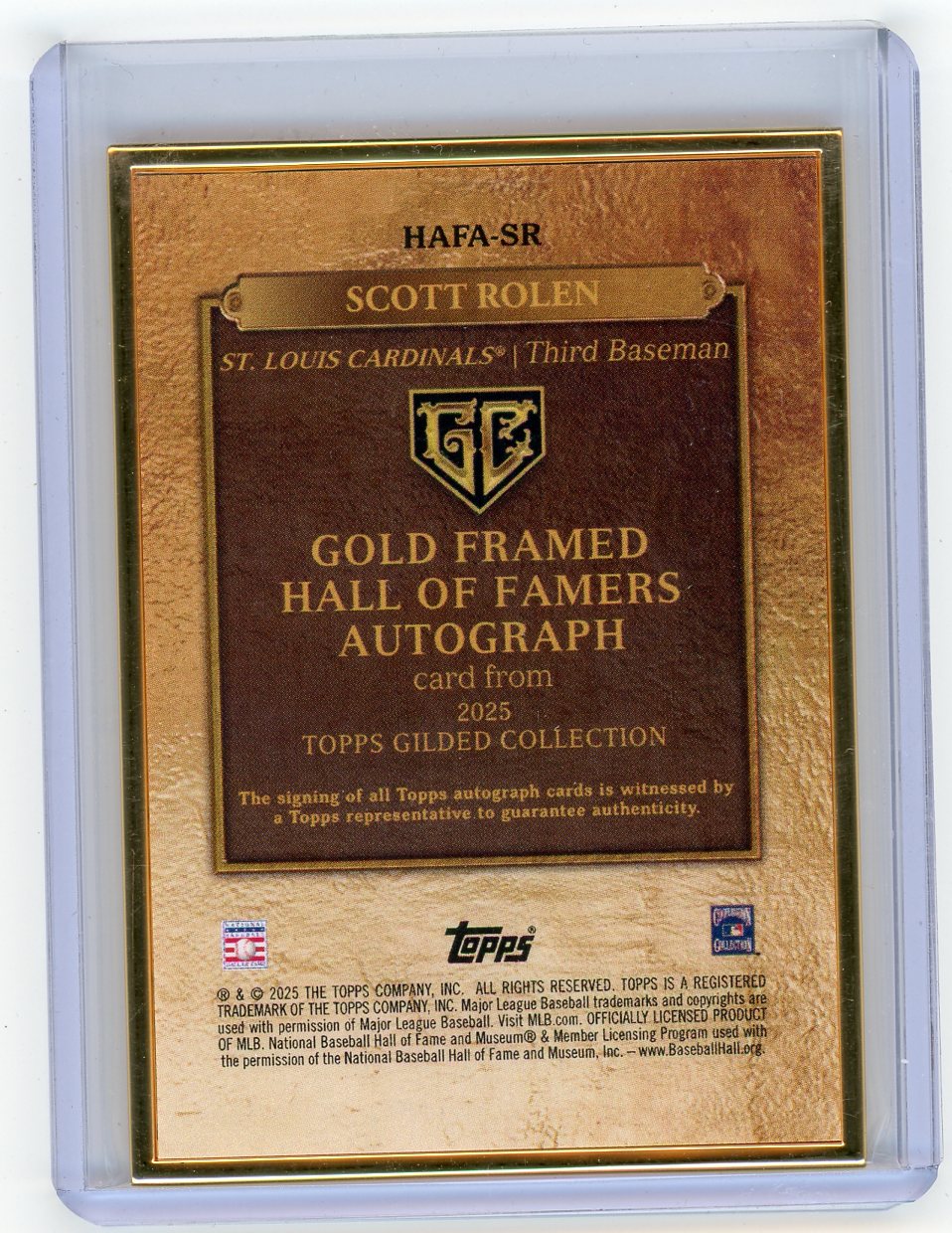 HL-P01 2025 Topps Gilded Collection Scott Rolen #HAFA-SR Gold Frame /50 Auto