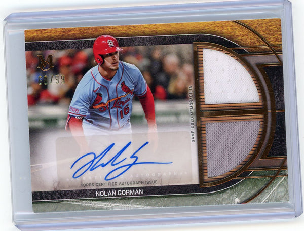 2025 Topps Museum Collection Dual Relic Nolan Gorman #SPDRA-NG /99 Auto