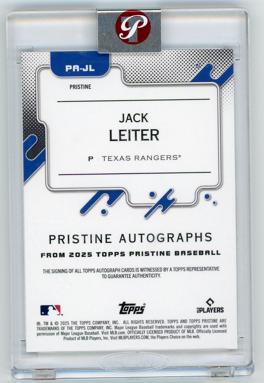 HL-P01 2025 Topps Pristine Jack Leiter #PA-JL Auto
