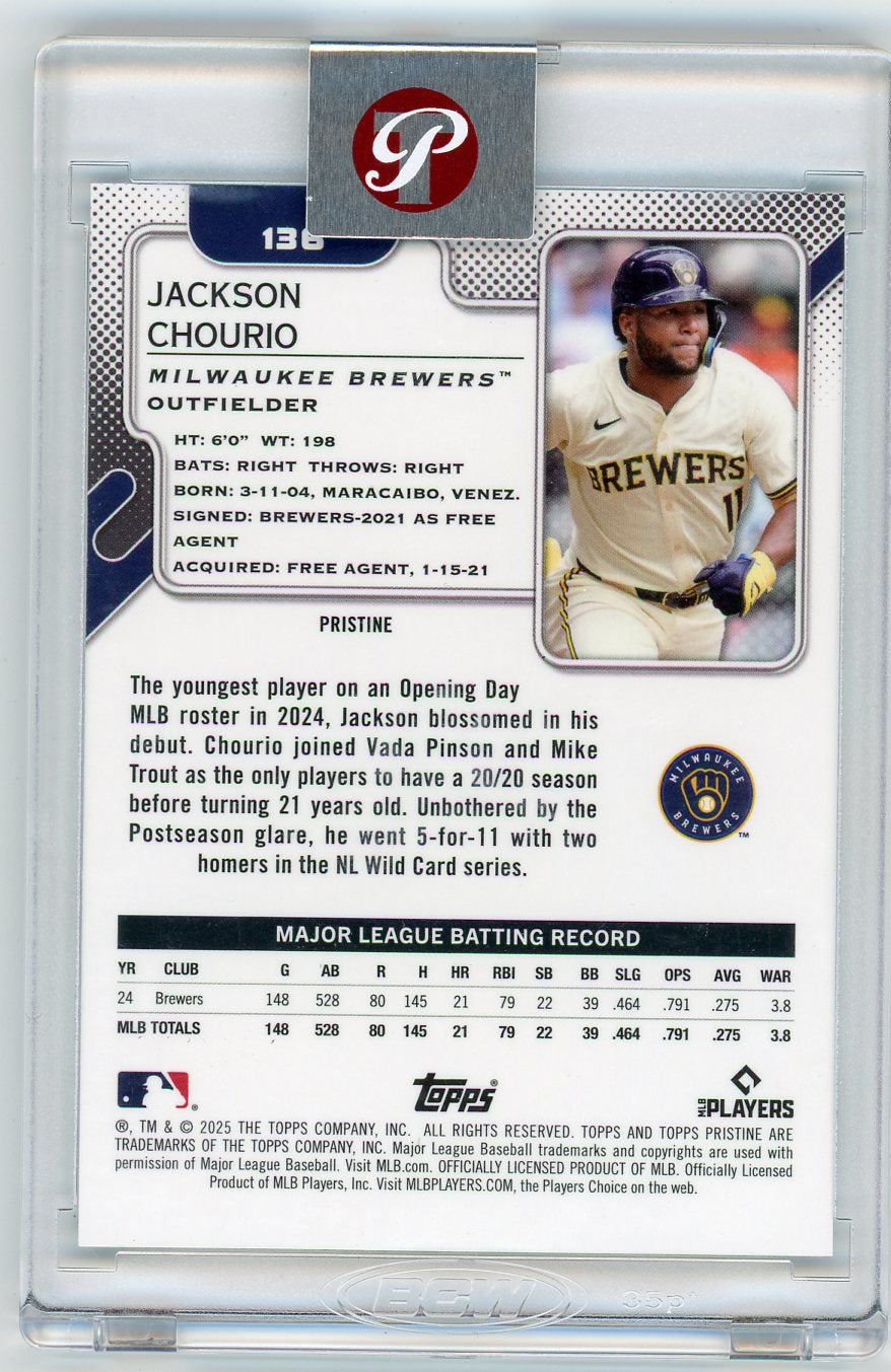 HL-P01 2025 Topps Pristine Jackson Chourio #136 Aqua Refractor /199