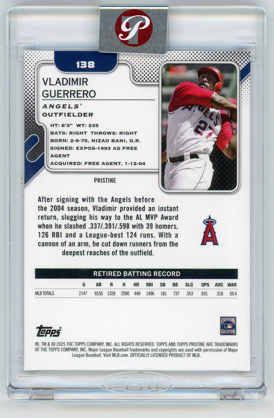 HL-P01 2025 Topps Pristine Vladimir Guerrero #138 Blue Refractor /75
