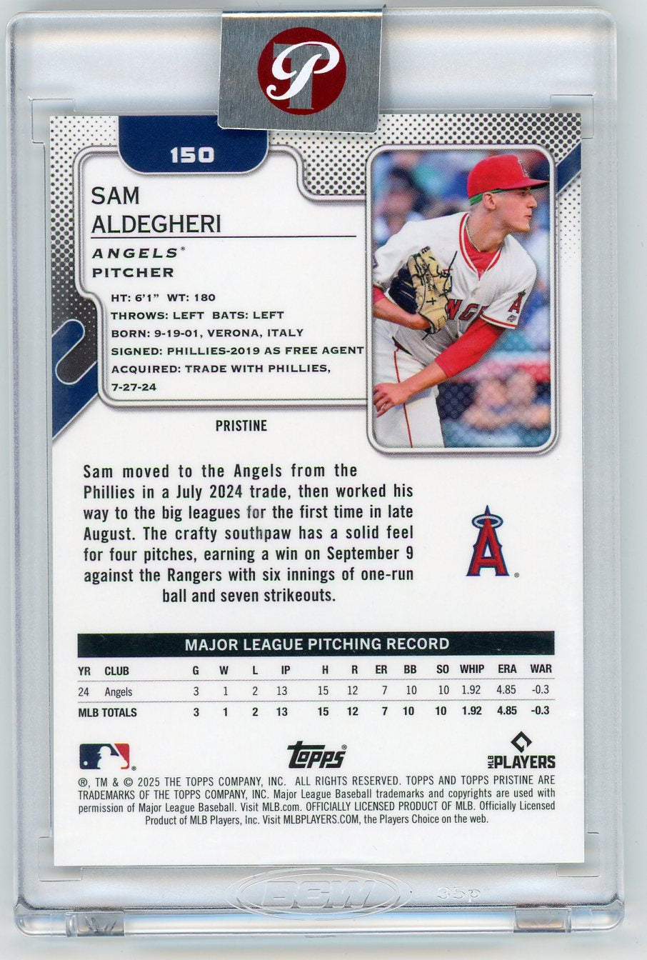 HL-P01 2025 Topps Pristine Sam Aldegheri #150 Gold Refractor /50 RC
