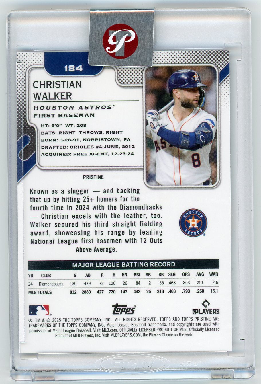 HL-P01 2025 Topps Pristine Christian Walker #184 Purple /99