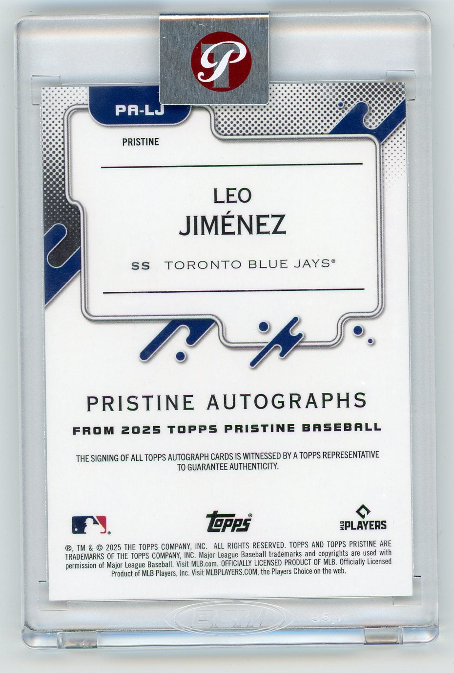 HL-P01 2025 Topps Pristine Leo Jiménez #PA-LJ Gold Refractor /50 RC