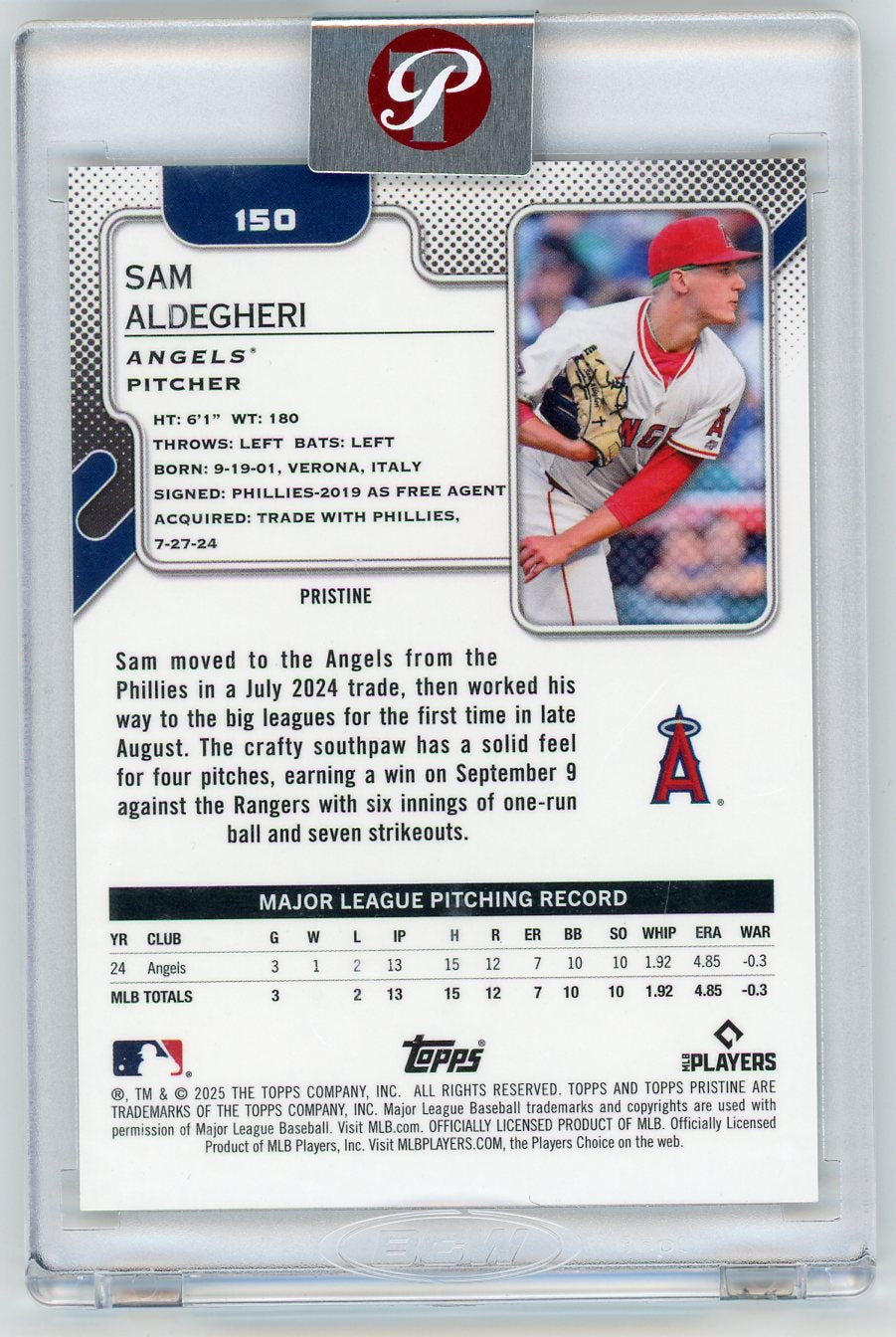 HL-P01 2025 Topps Pristine Sam Aldegheri #150 Gold Refractor /50 RC