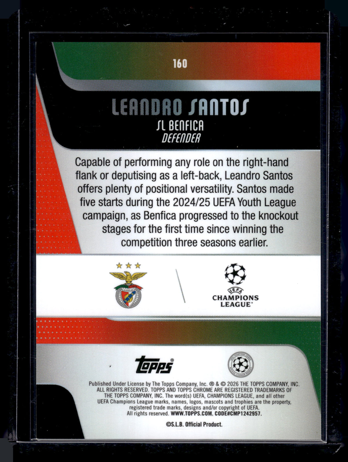 HL-P01 2026 Topps Chrome Leandro Santos #160 Blue Refractor /150 RC