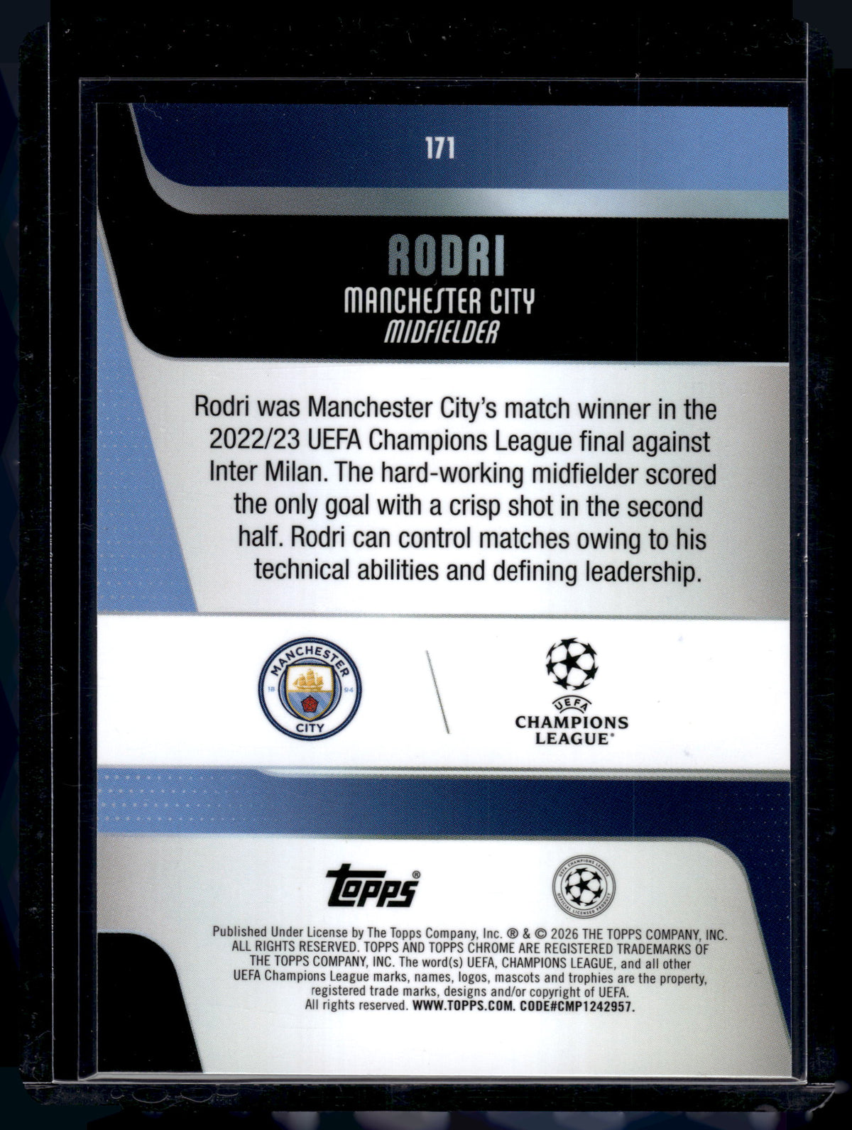 HL-P01 2026 Topps Chrome UEFA Champions League Rodri #171 Geometric Refractor