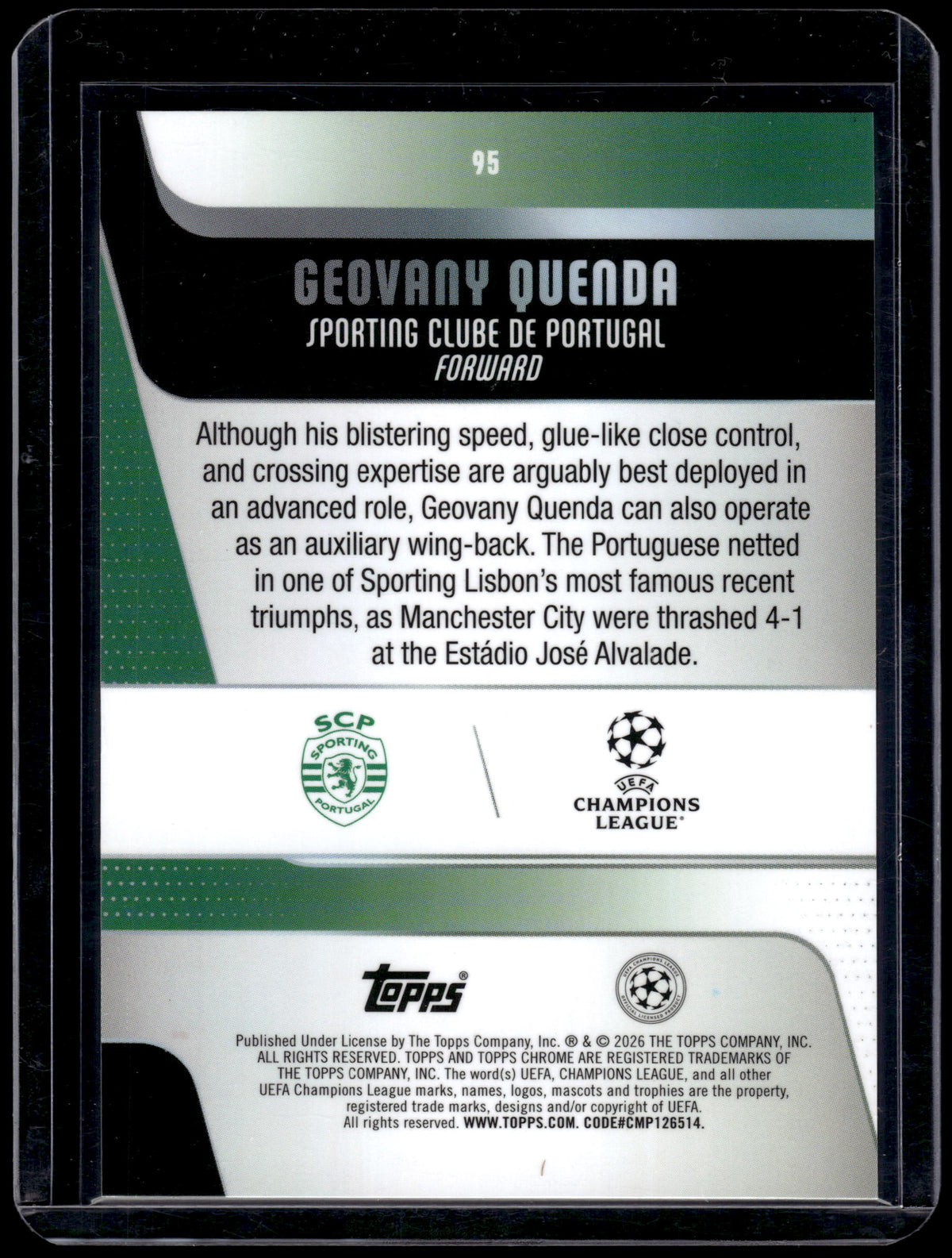 HL-P01 2026 Topps Chrome UEFA Champions League Geovany Quenda #95 Aqua Lava /199