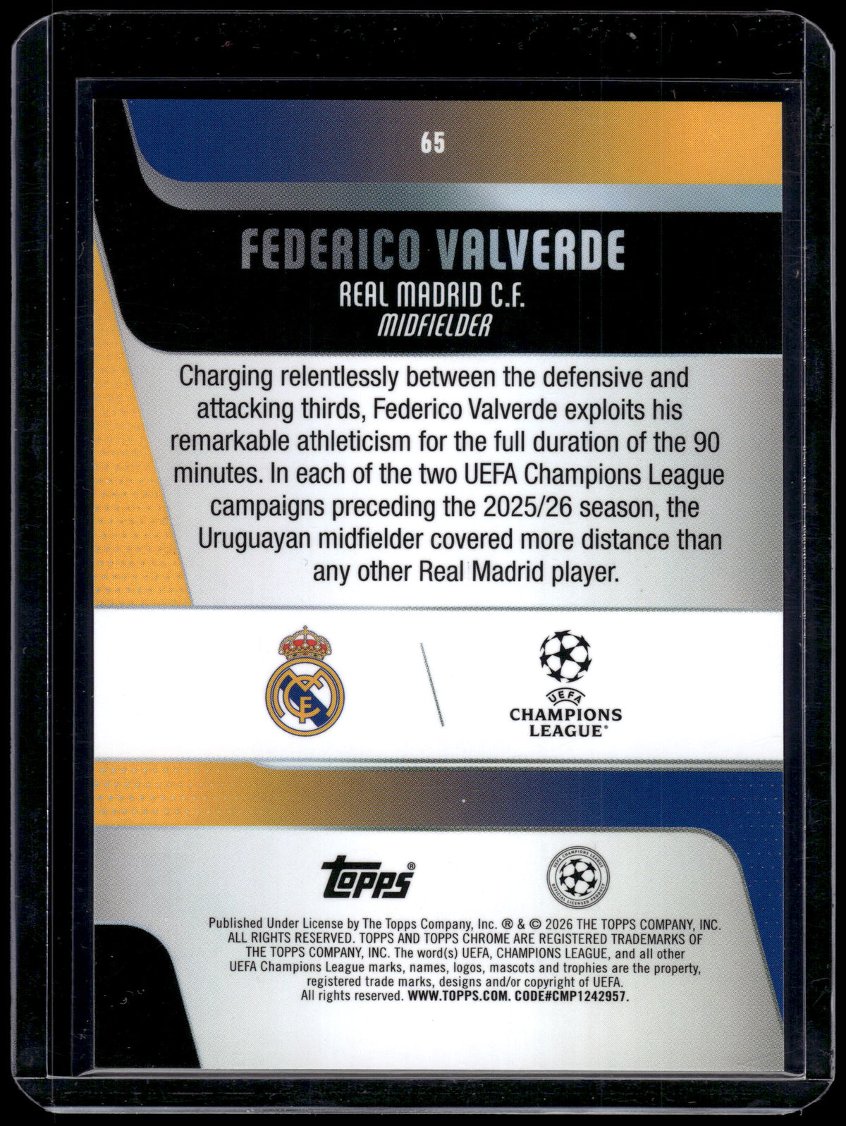 HL-P01 2026 Topps Chrome UEFA Champions Federico Valverde #65 Purple Geo /75