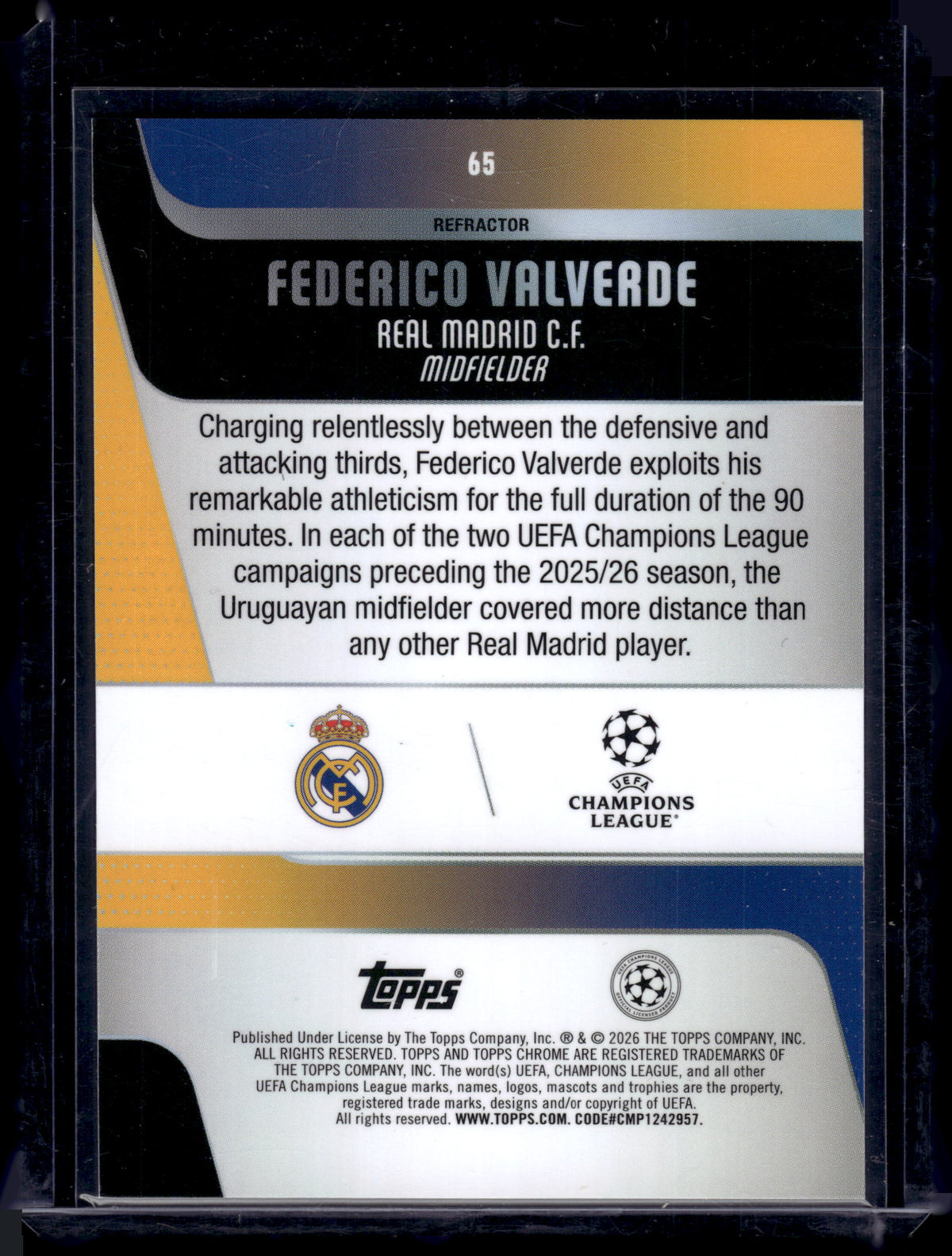 HL-P01 2026 Topps Chrome UEFA Champions League Federico Valverde #65 Refractor