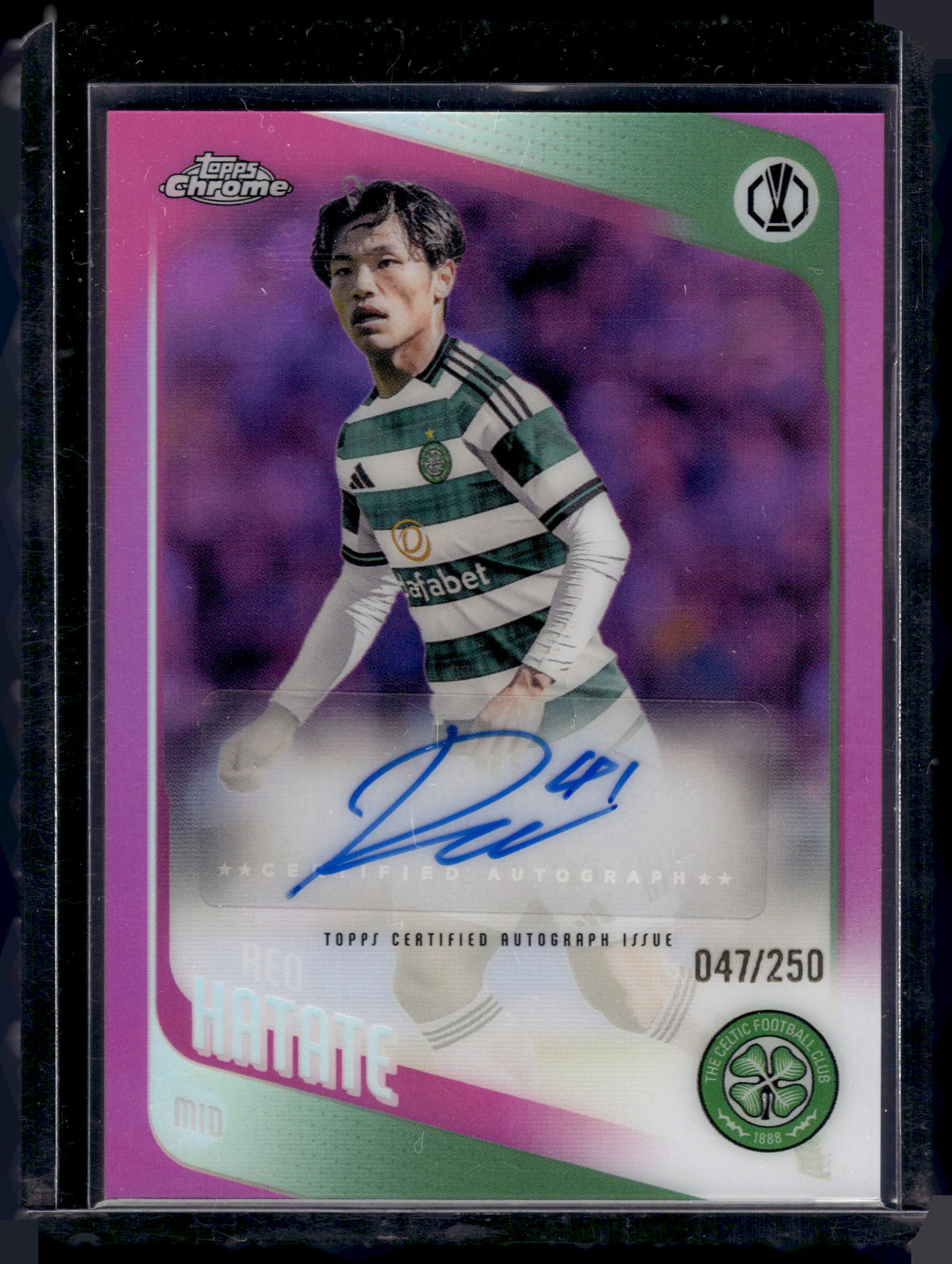 HL-P01 2026 Topps Chrome UEFA Club Competitions Reo Hatate #CA-HA Pink /250 Auto