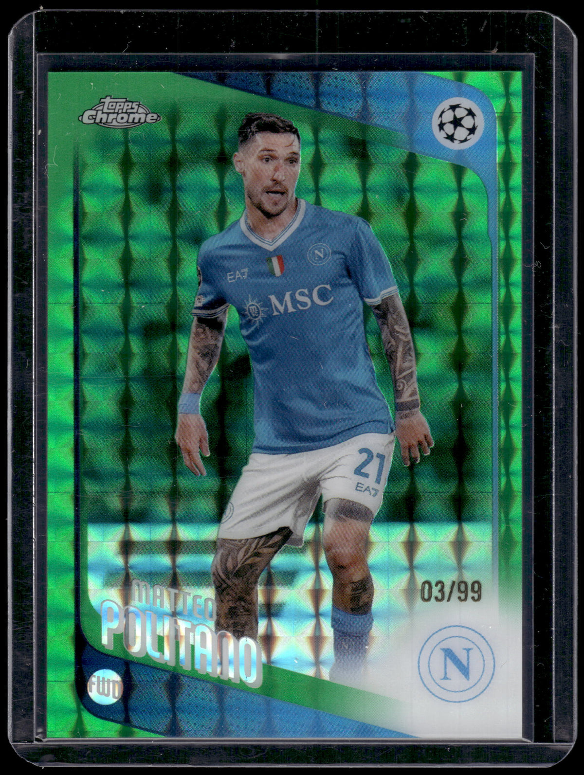 HL-P01 2026 Topps Chrome UEFA Champions Matteo Politano #7 Green Geometric /99