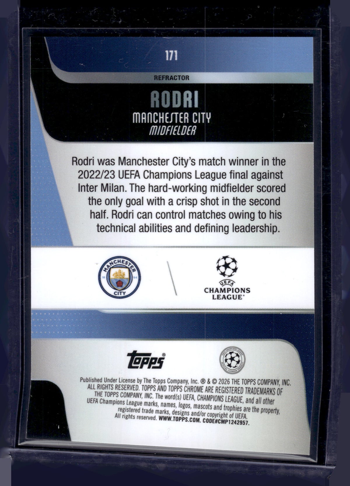 HL-P01 2026 Topps Chrome UEFA Champions League Rodri #171 Refractor