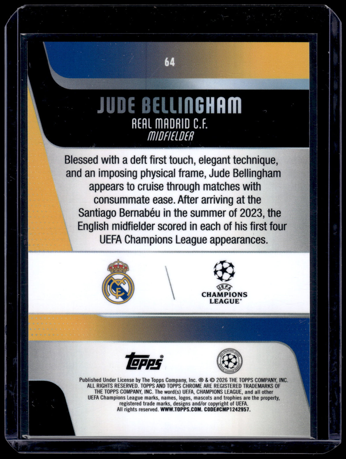 HL-P01 2025-26 Topps Chrome UEFA Champions League Jude Bellingham #64 Prism