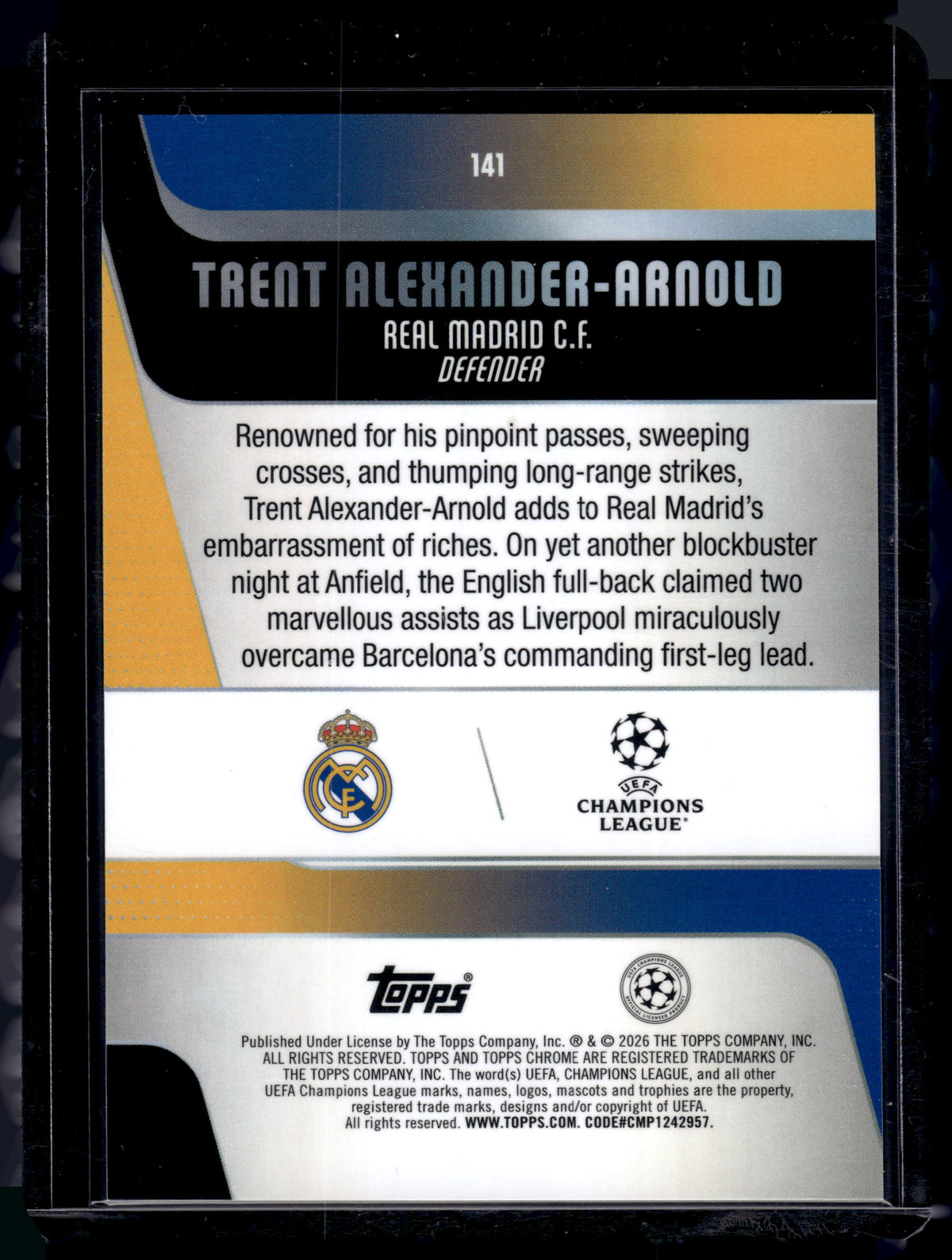 HL-P01 2025-26 Topps Chrome UEFA CL Trent Alexander-Arnold #141 Pink /250