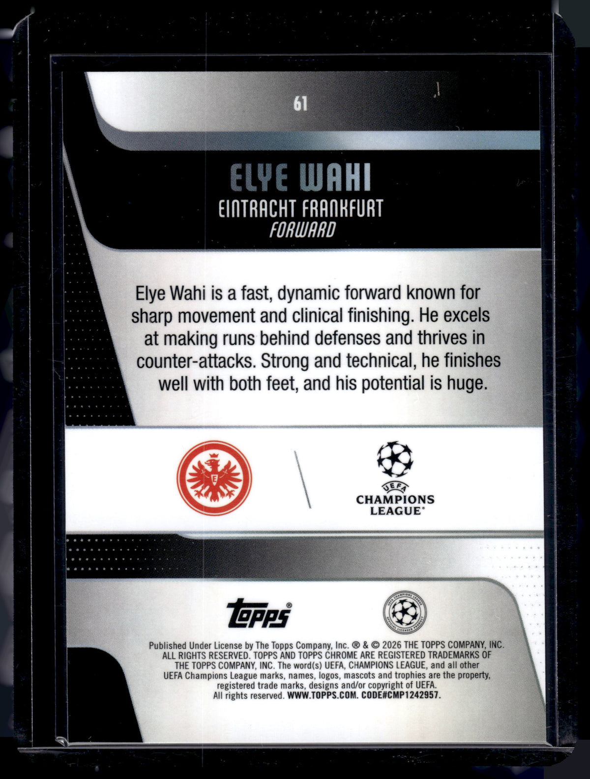 HL-P01 2026 Topps Chrome UEFA Champions League Elye Wahi #61 Aqua Refractor /199