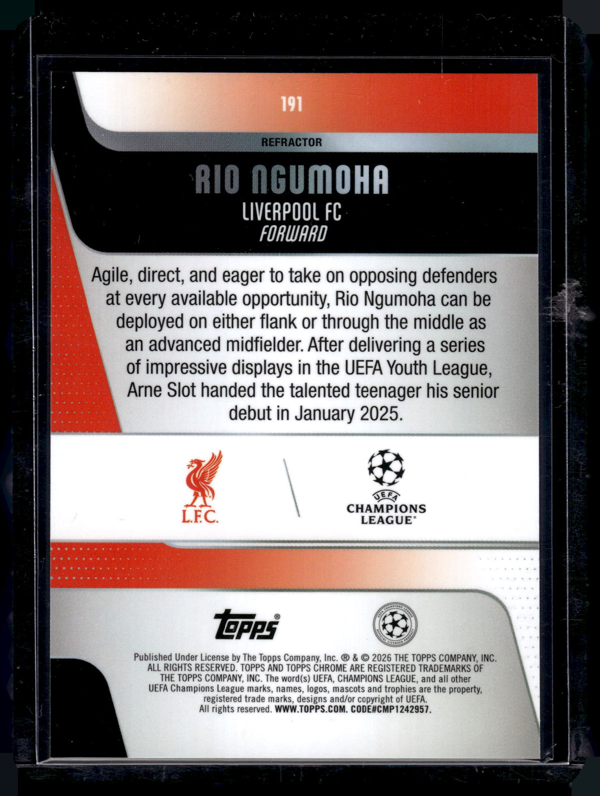 HL-P01 2025-26 Topps Chrome UEFA Champions League Rio Ngumoha #191 Refractor RC