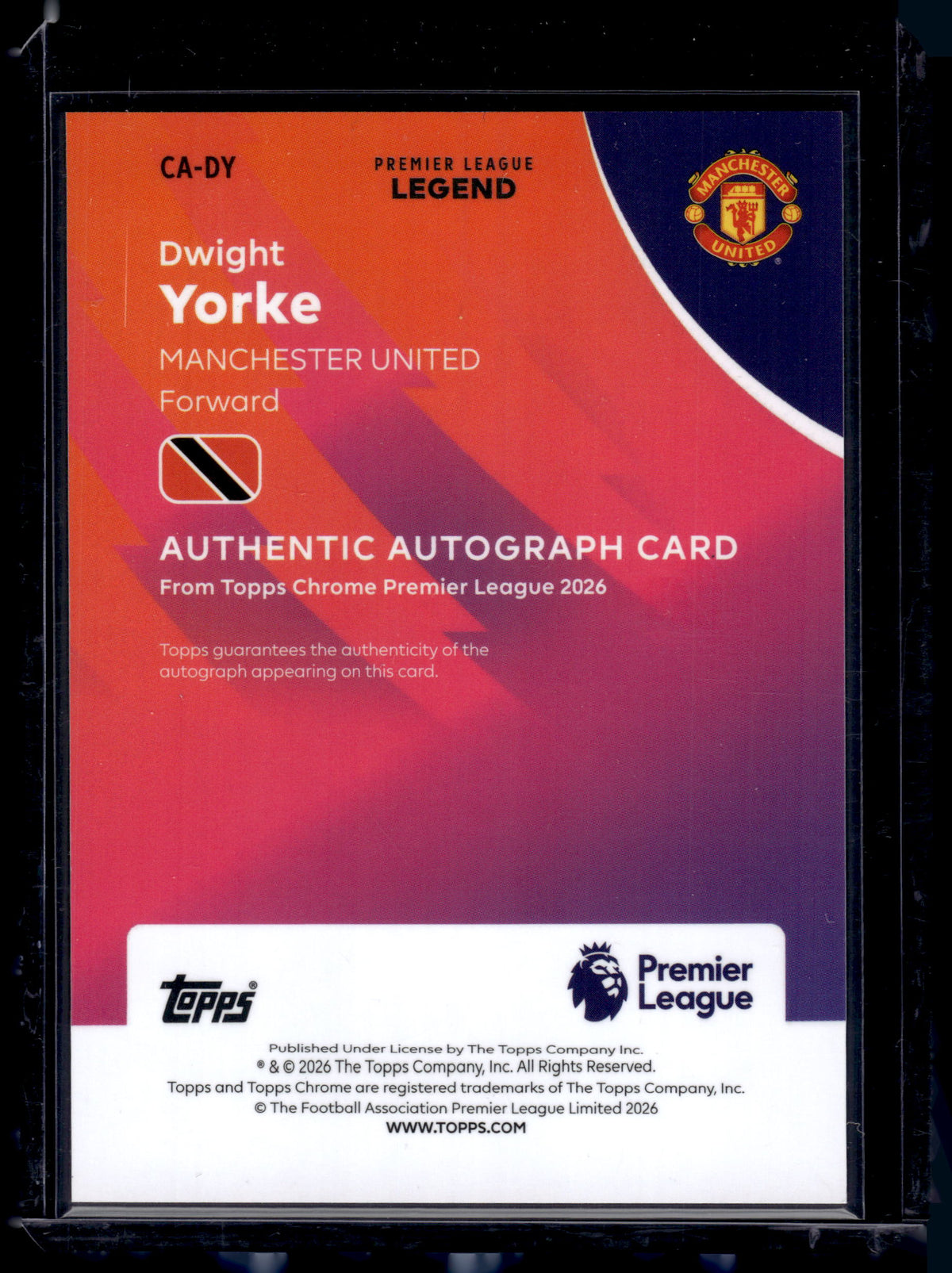 HL-P01 2026 Topps Chrome Premier Dwight Yorke #CA-DY Purple Geometric /75 Auto
