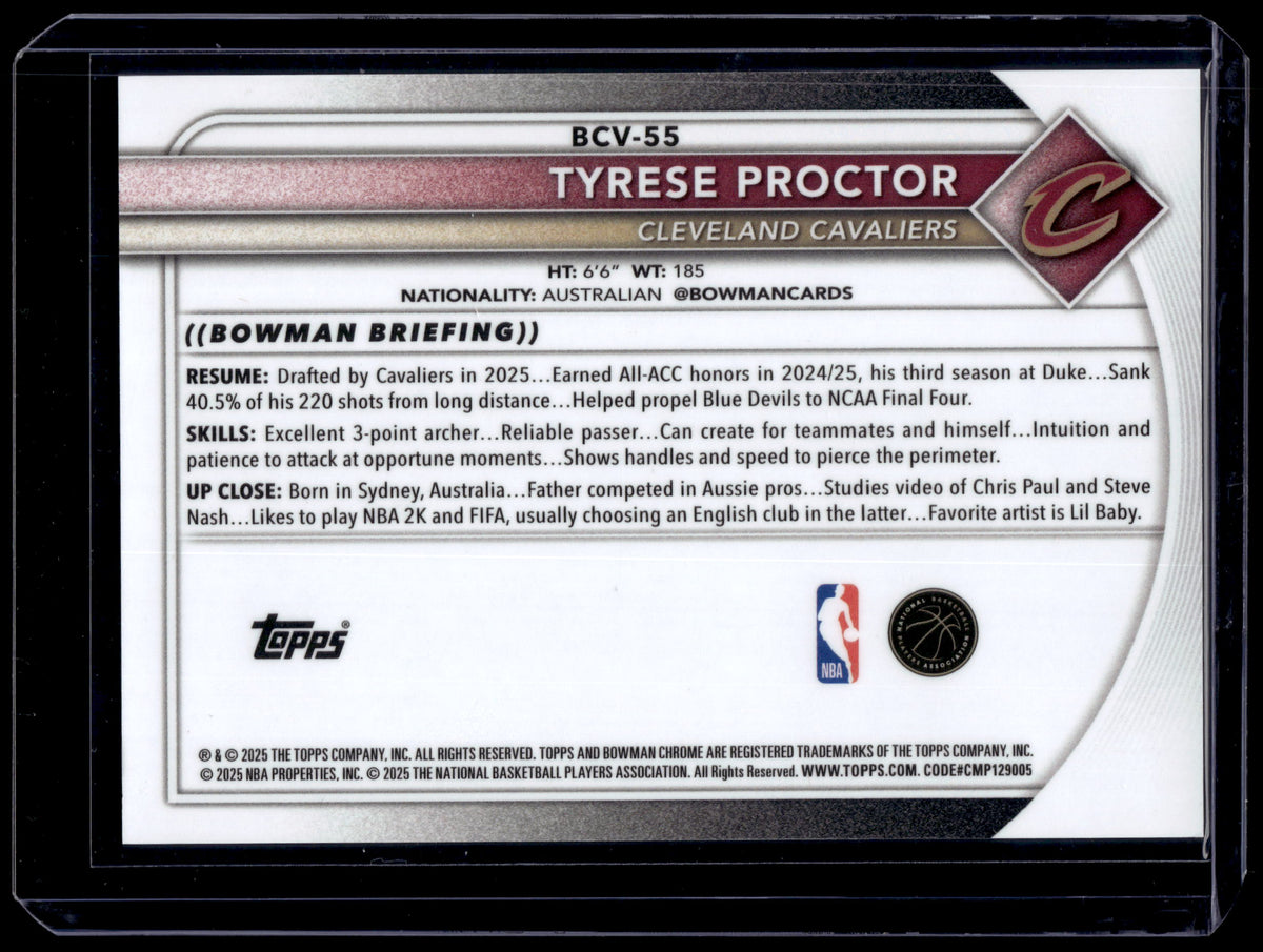 HL-P01 2025 Bowman Chrome Tyrese Proctor #BCV-55 Gold Geometric Refractor /50 RC