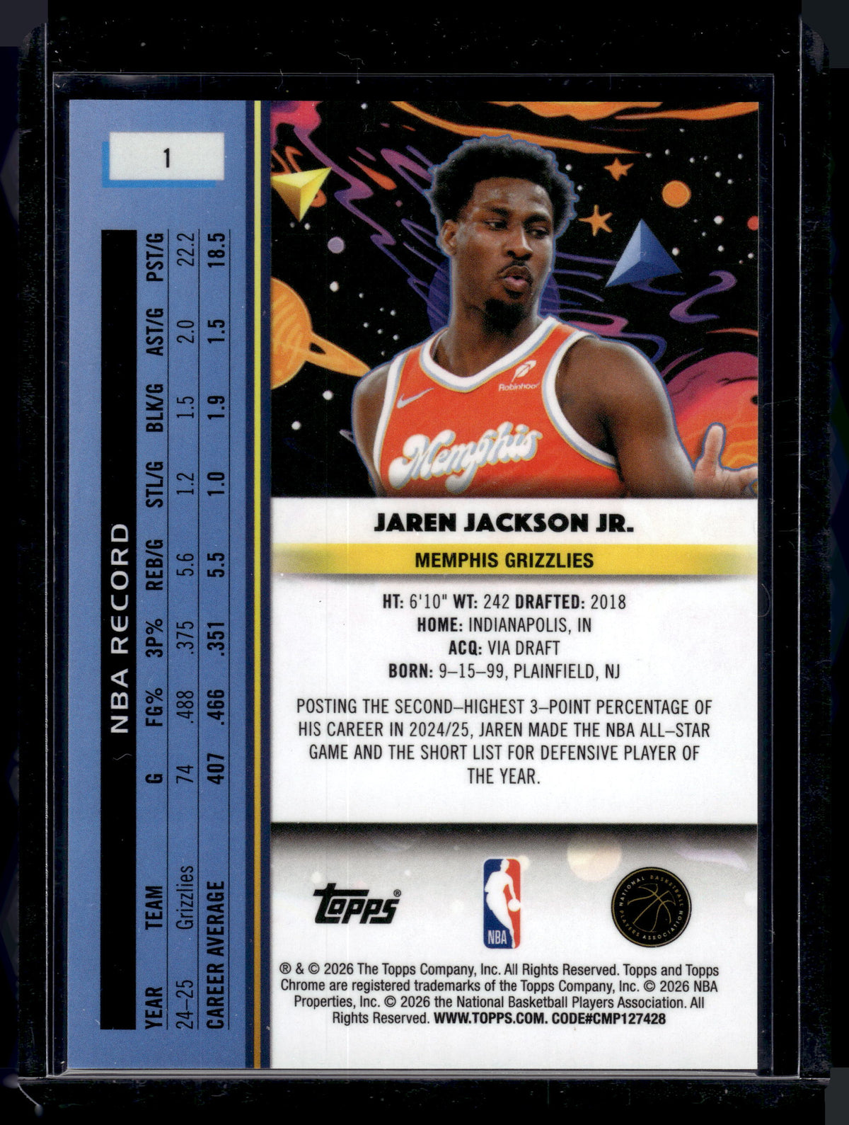 HL-P01 2026 Topps Chrome Cosmic Jaren Jackson Jr. #1 Orange RayWave /25