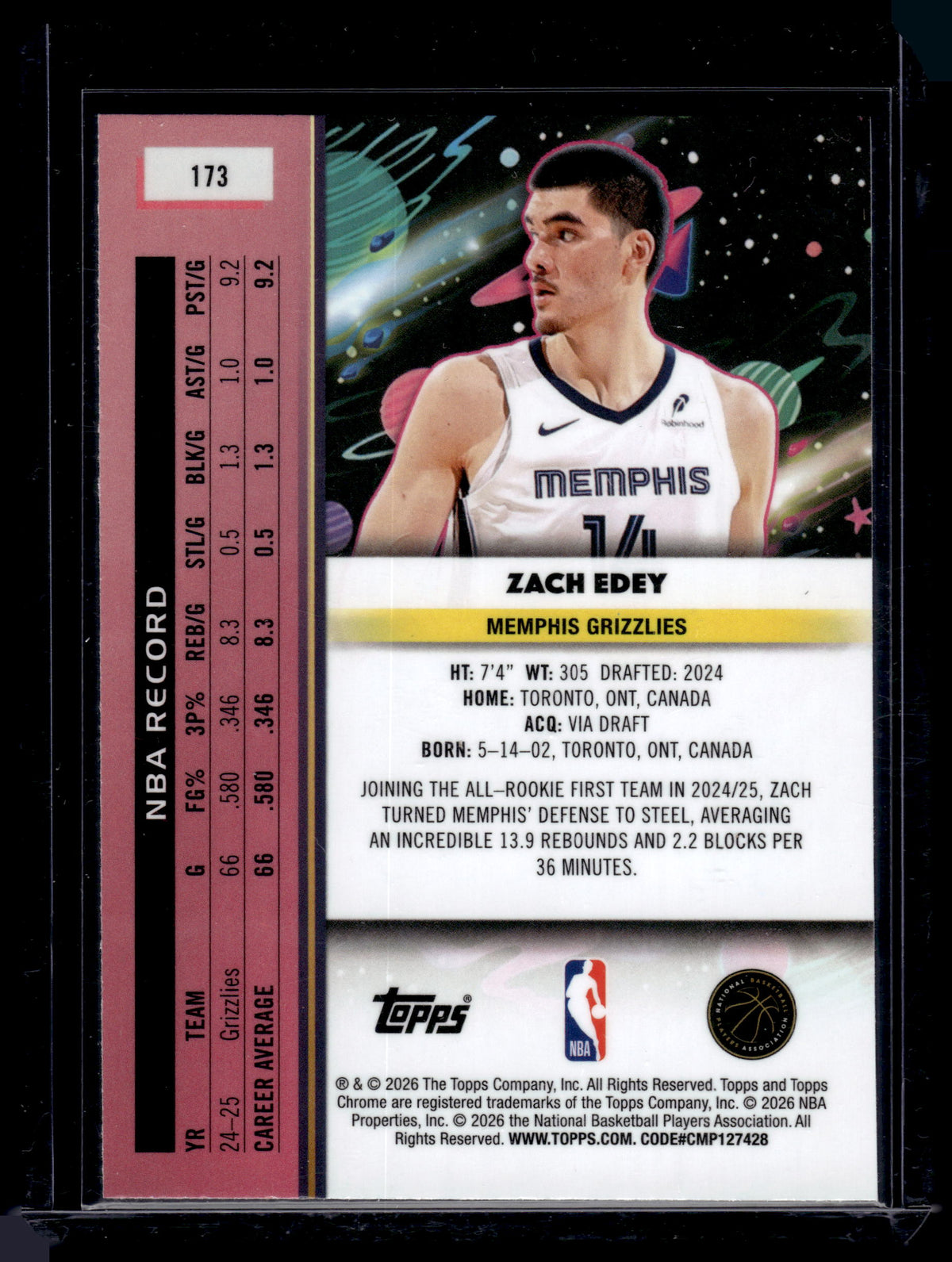 HL-P01 2026 Topps Chrome Basketball Zach Edey #173 Aqua Equinox Refractor /199