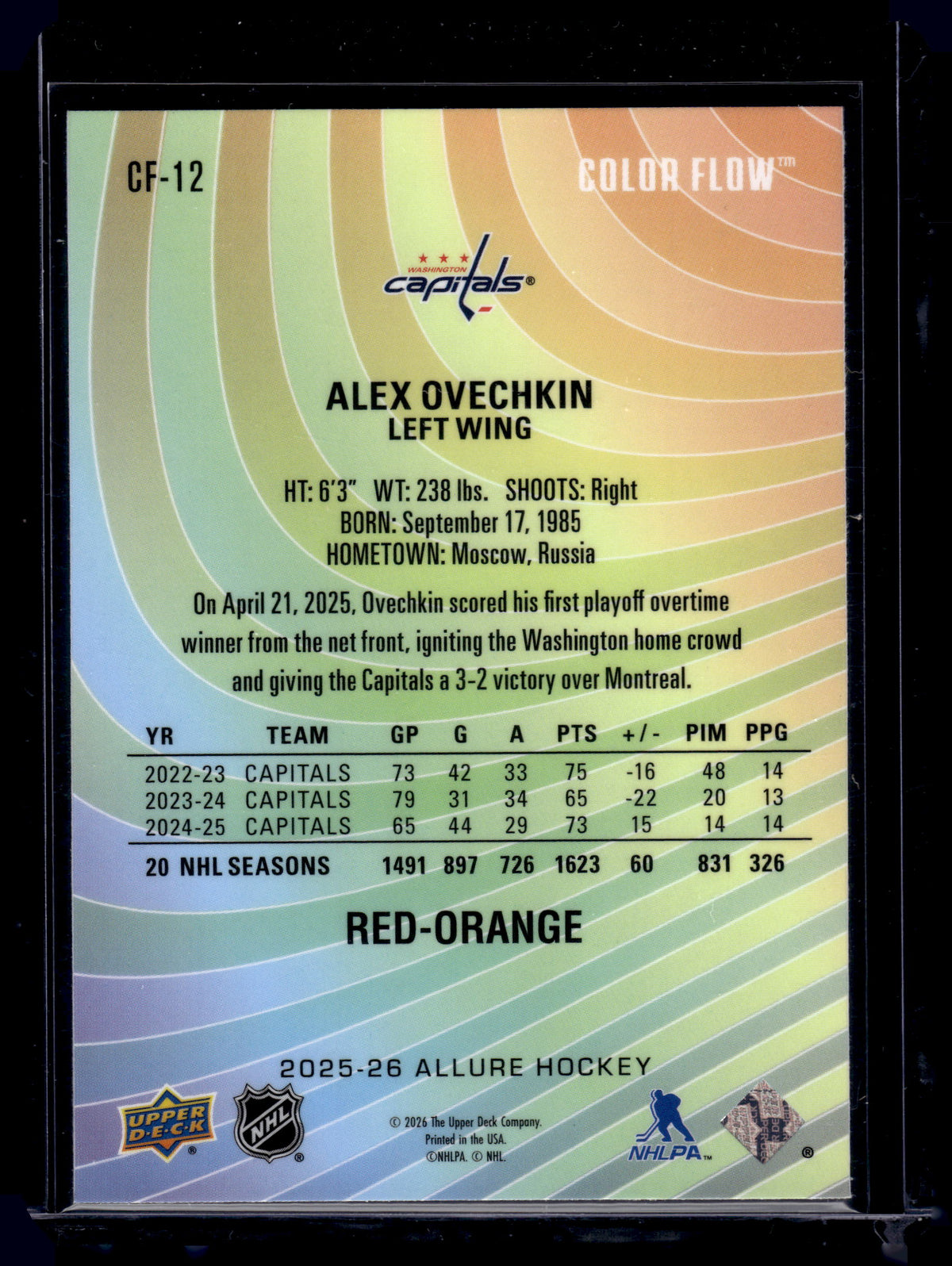 HL-P01 2026 Upper Deck Allure Color Flow Alex Ovechkin #CF-12 Red-Orange