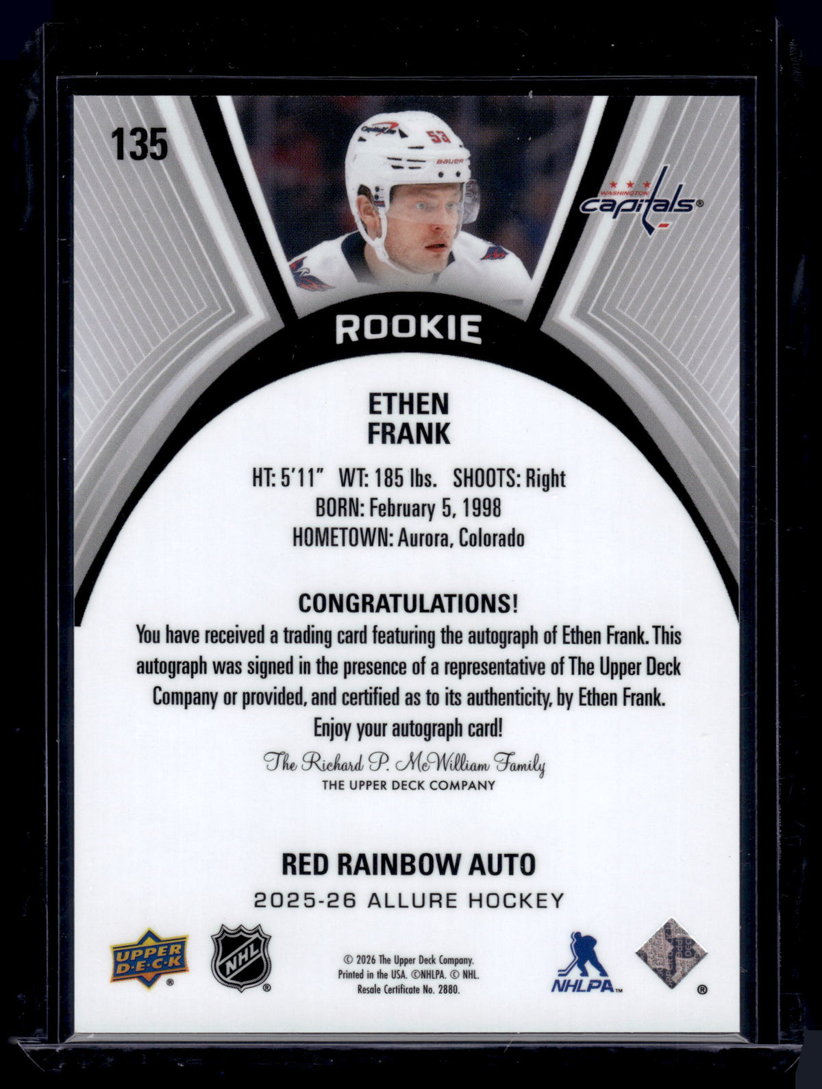 HL-P01 2026 Upper Deck Allure Ethen Frank #135 Red Rainbow Auto