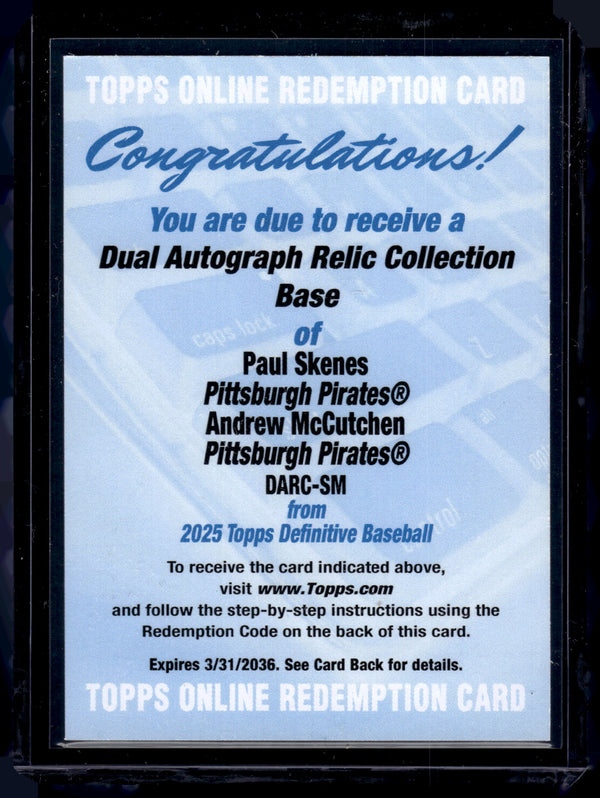 2026 Topps Definitive Dual Auto Paul Skenes Andrew McCutchen #DARC-SM